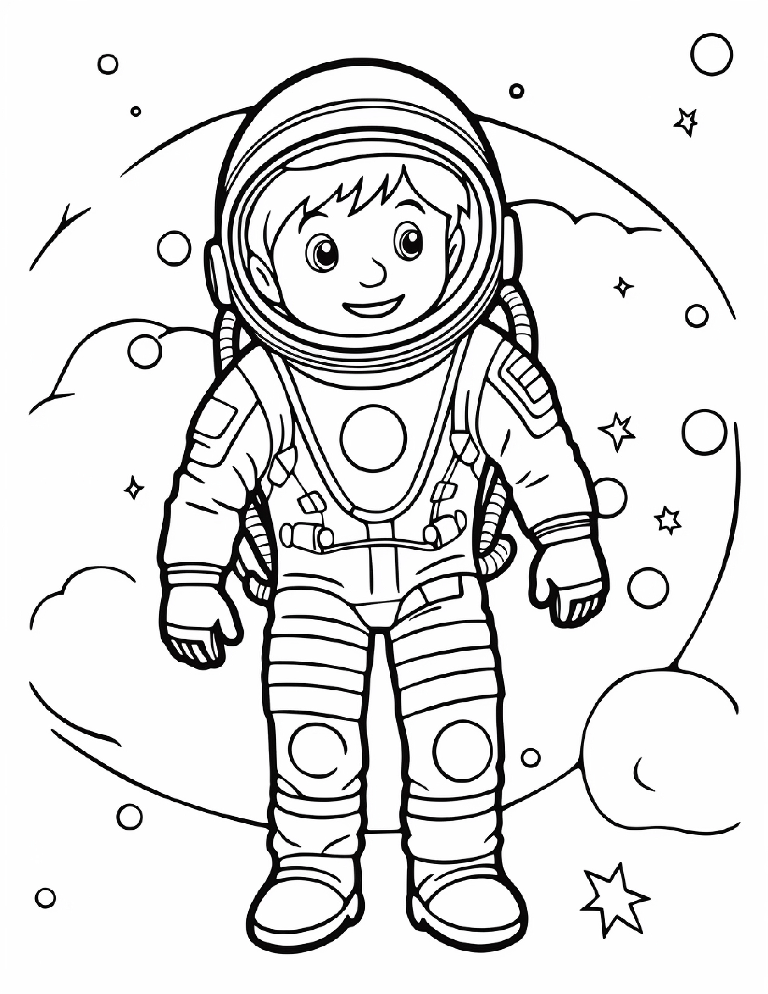 Astronautas para colorir – Viagem espacial para imprimir grátis