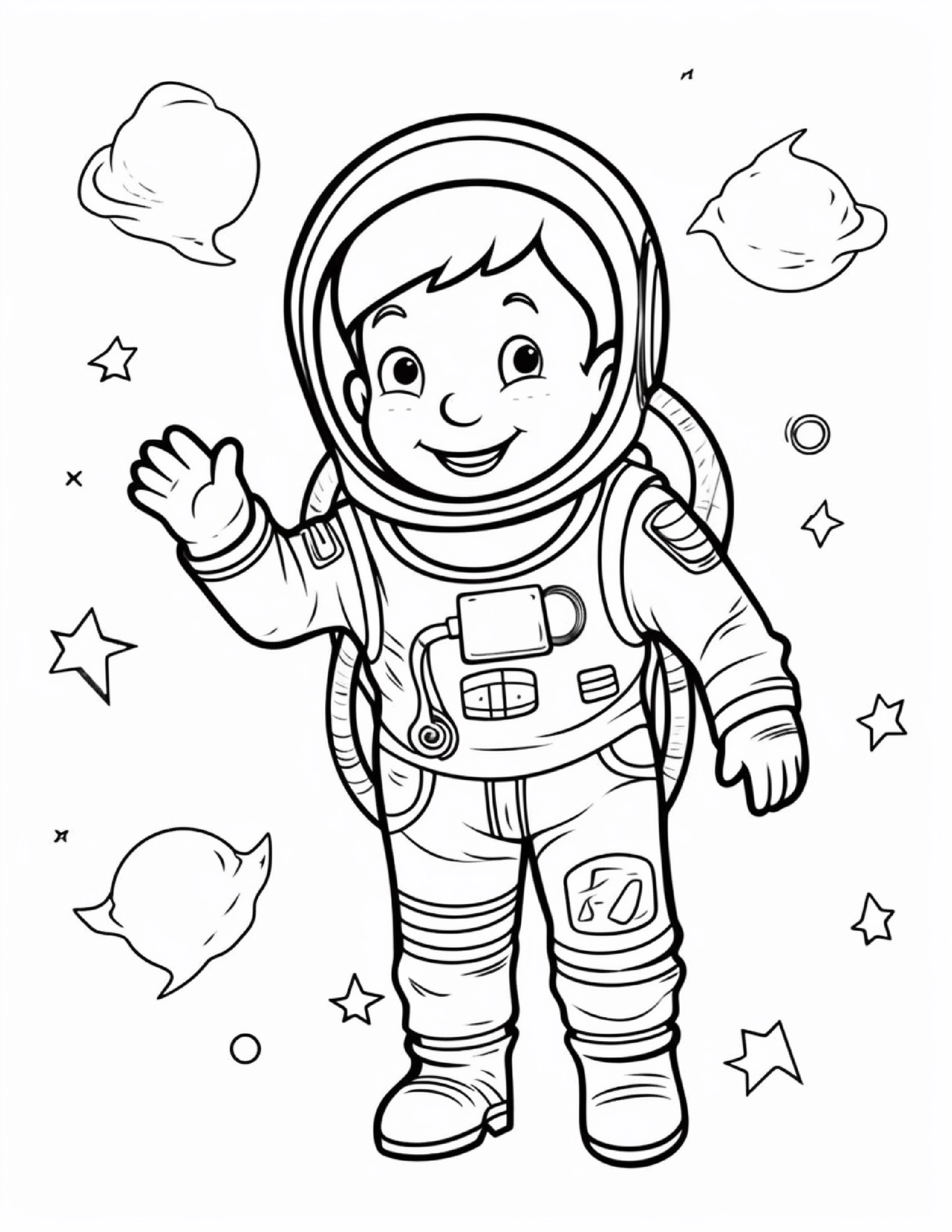 Astronautas para colorir – Viagem espacial para imprimir grátis