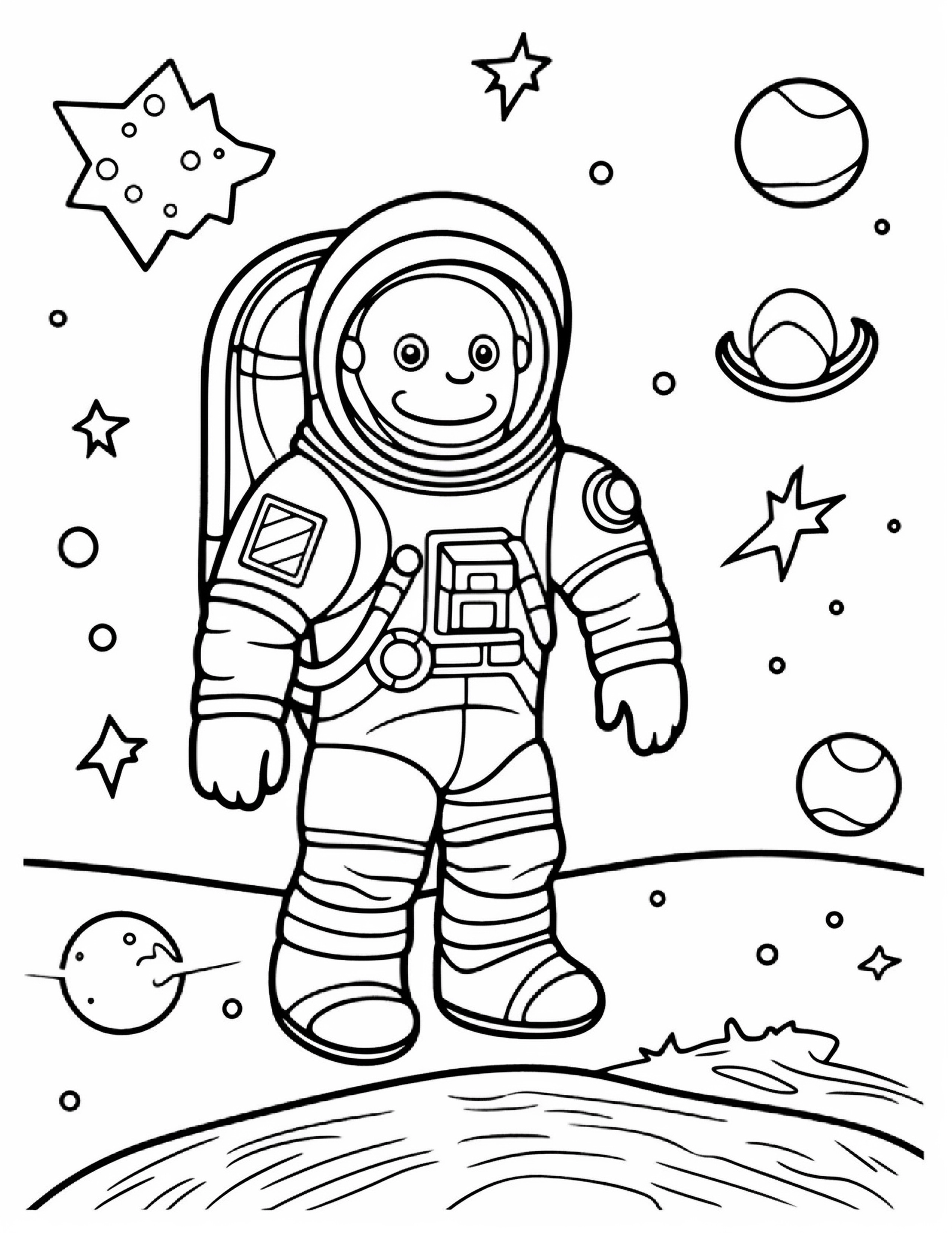 Astronautas para colorir – Viagem espacial para imprimir grátis