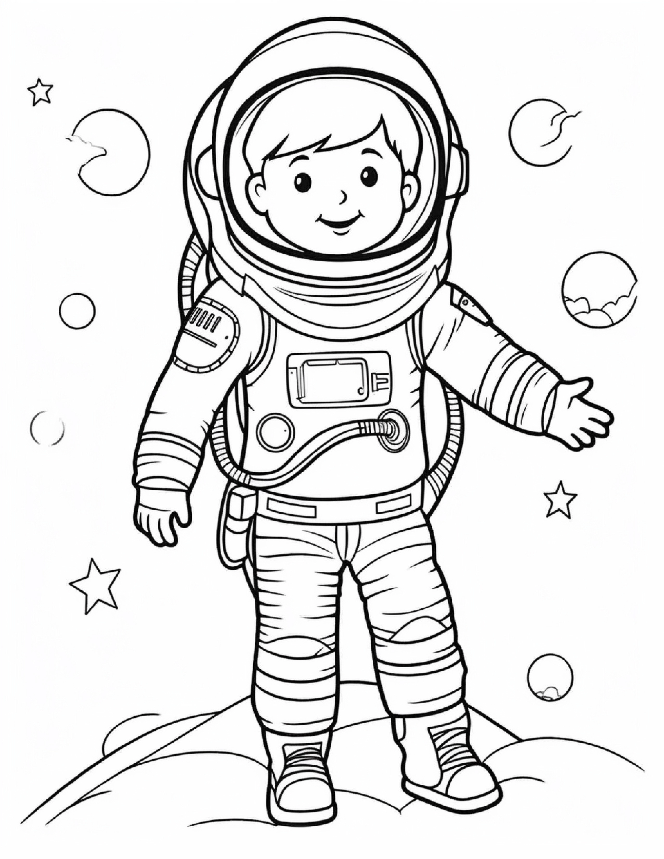 Astronautas para colorir – Viagem espacial para imprimir grátis