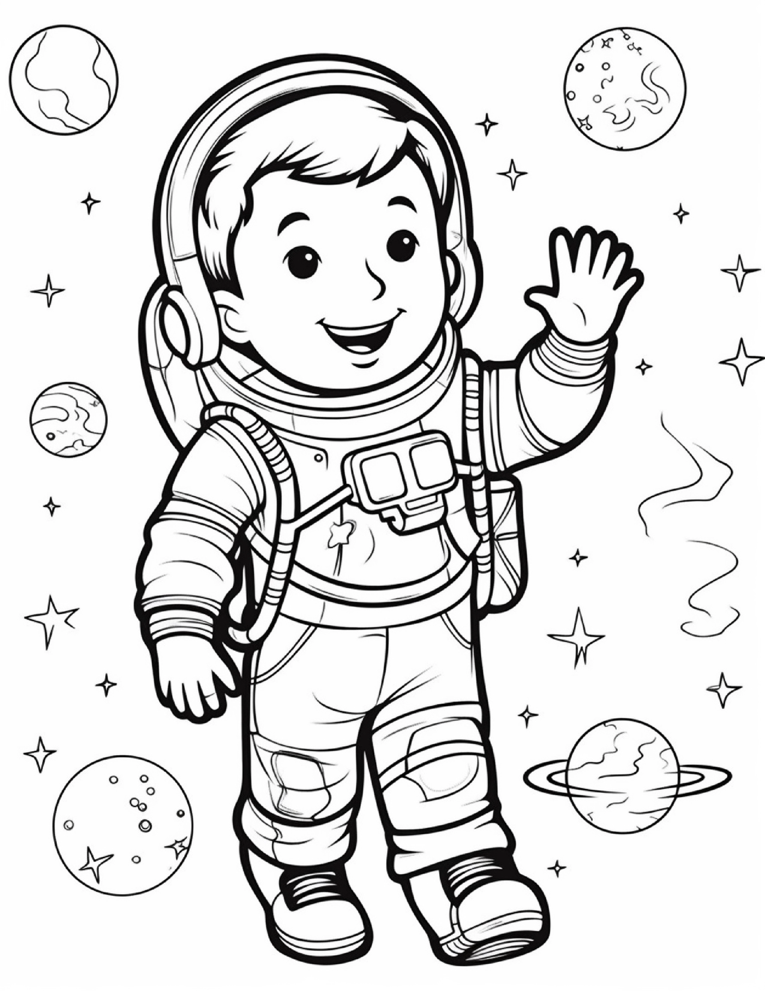 Astronautas para colorir – Viagem espacial para imprimir grátis