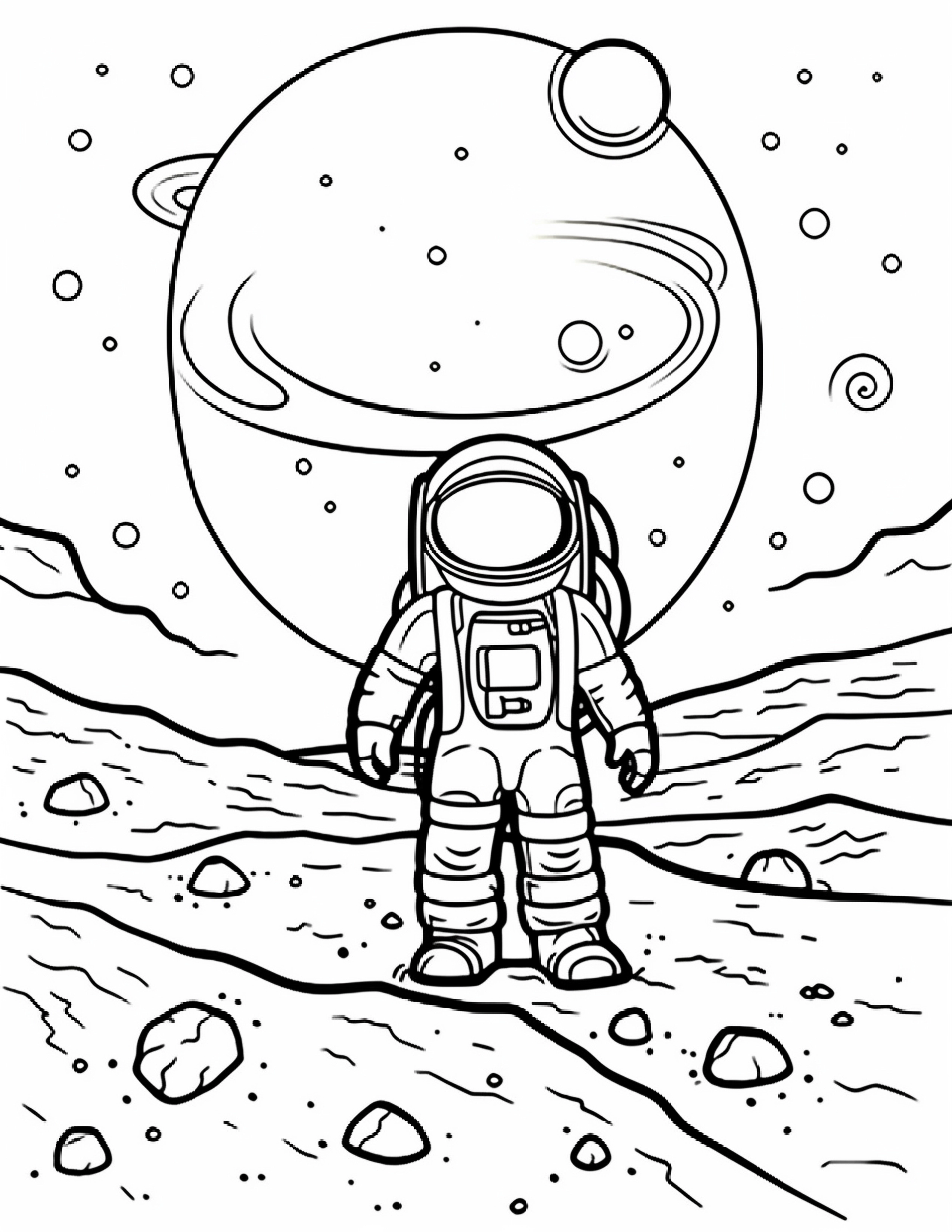 Astronautas para colorir – Viagem espacial para imprimir grátis