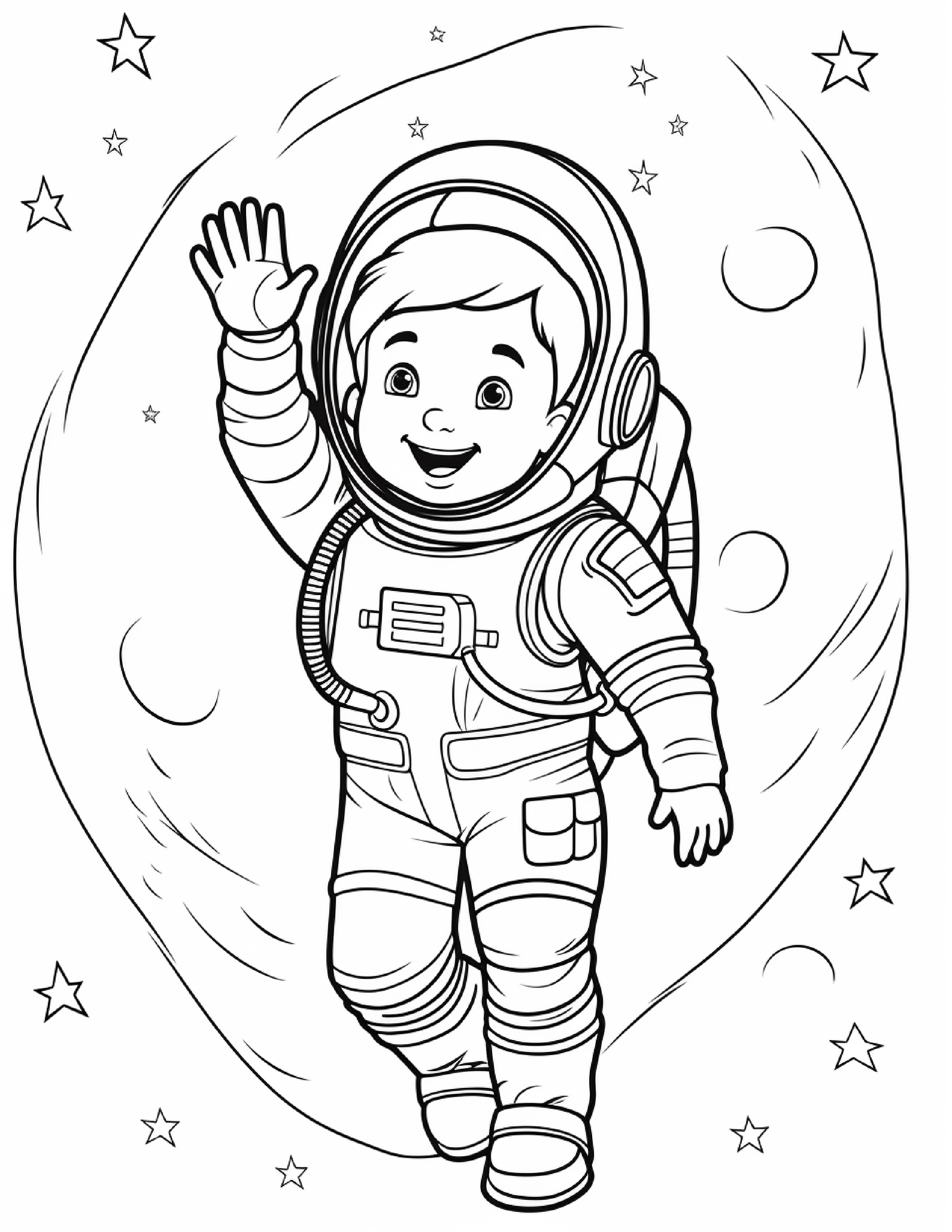 Astronautas para colorir – Viagem espacial para imprimir grátis