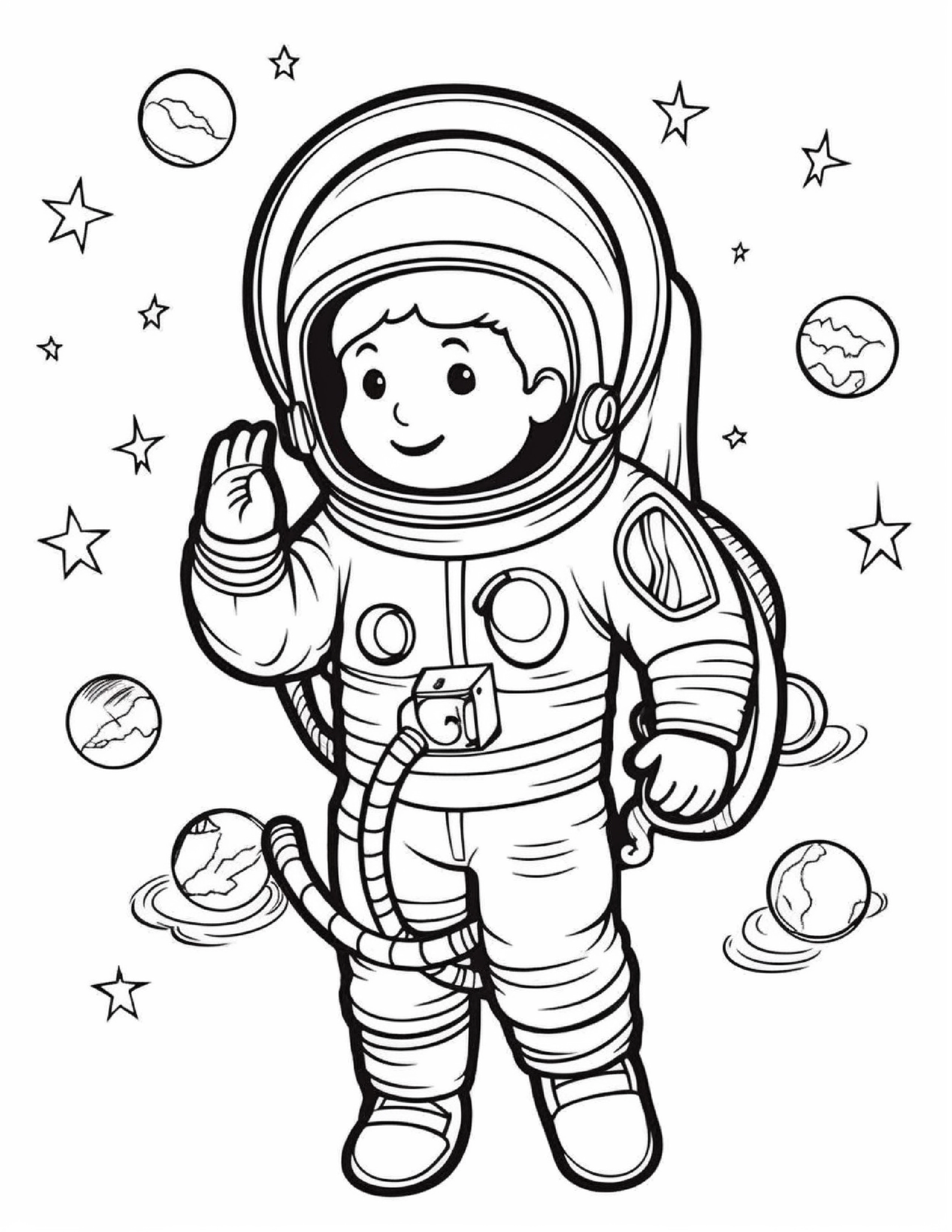 Astronautas para colorir – Viagem espacial para imprimir grátis