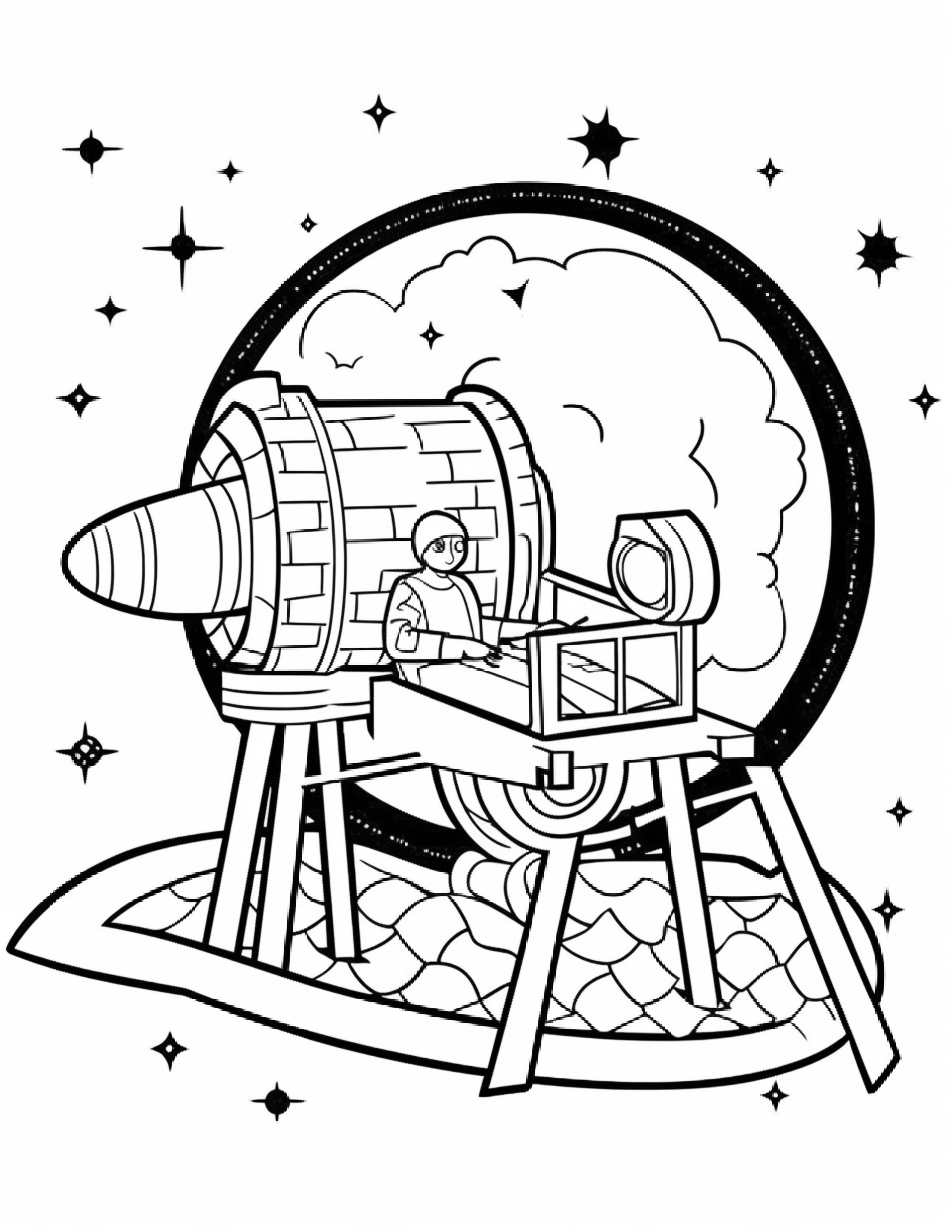 Astronautas para colorir – Viagem espacial para imprimir grátis