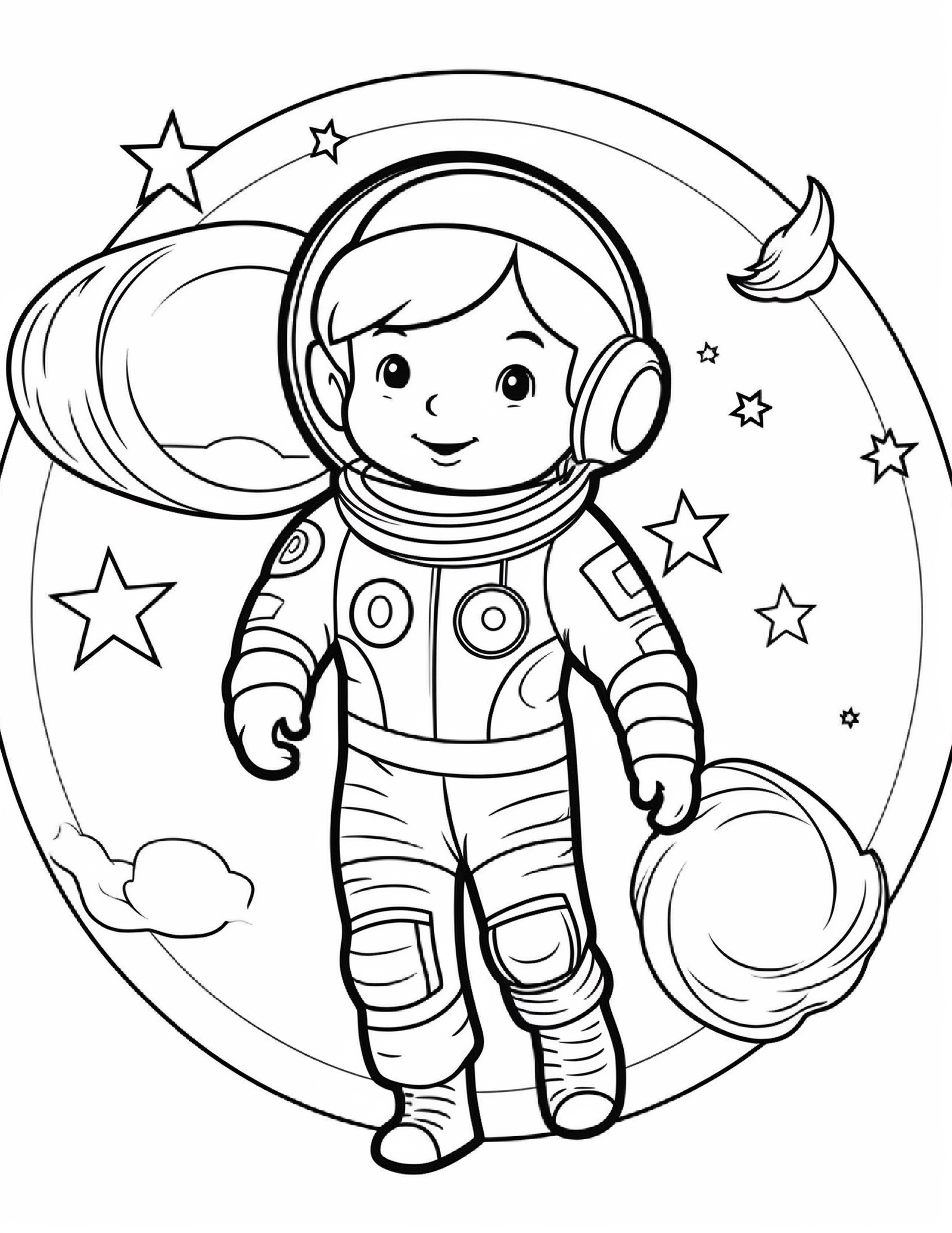 Astronautas para colorir – Viagem espacial para imprimir grátis