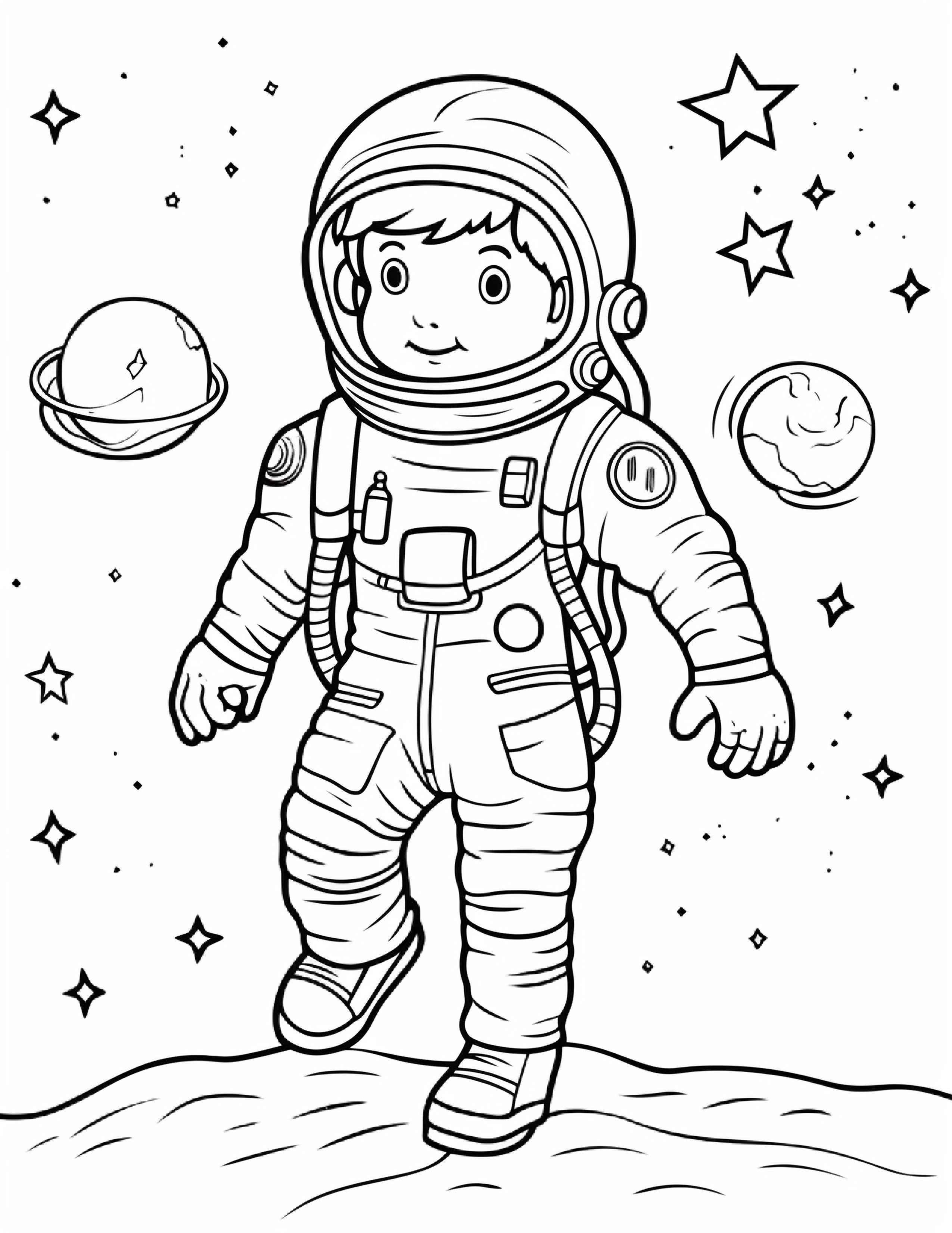 Astronautas para colorir – Viagem espacial para imprimir grátis