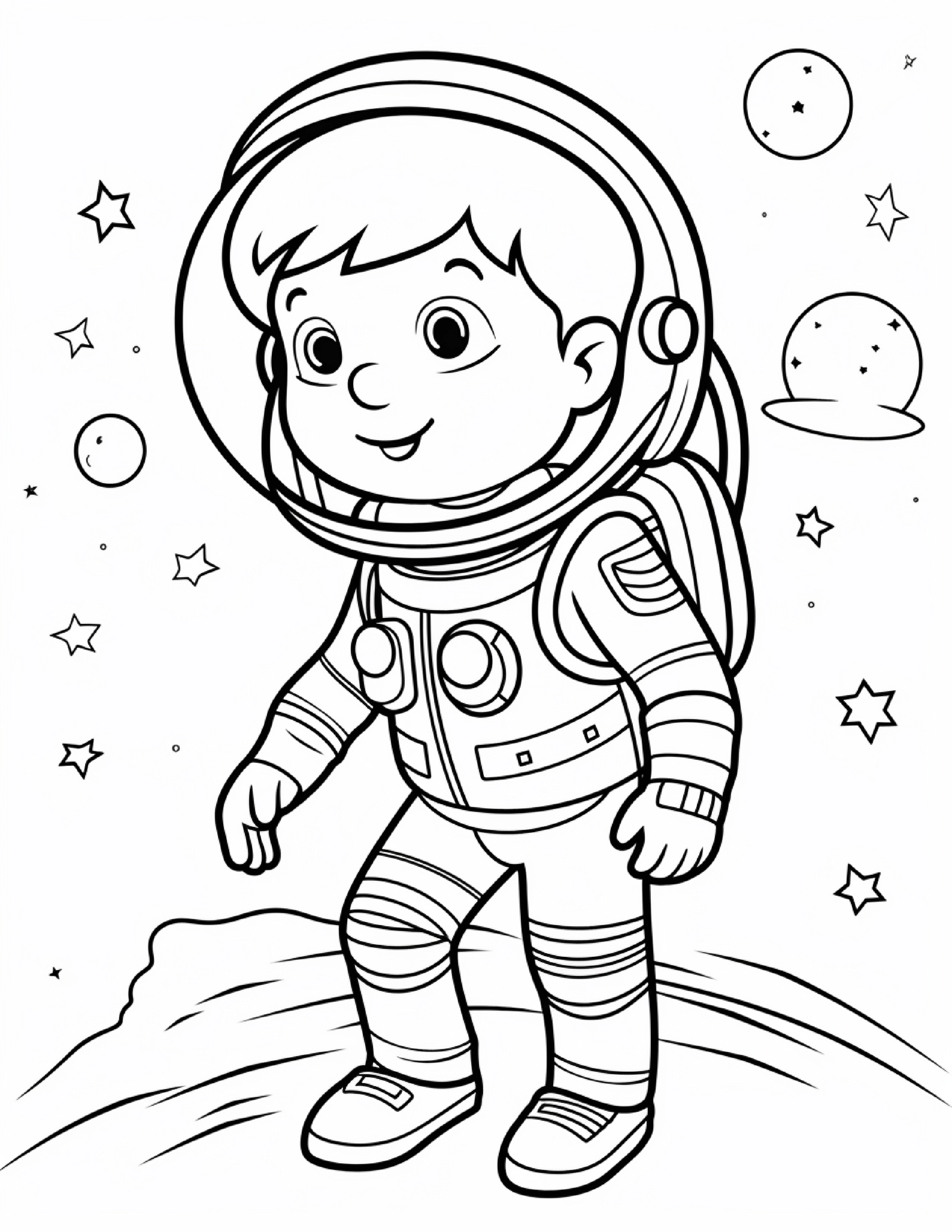 Astronautas para colorir – Viagem espacial para imprimir grátis