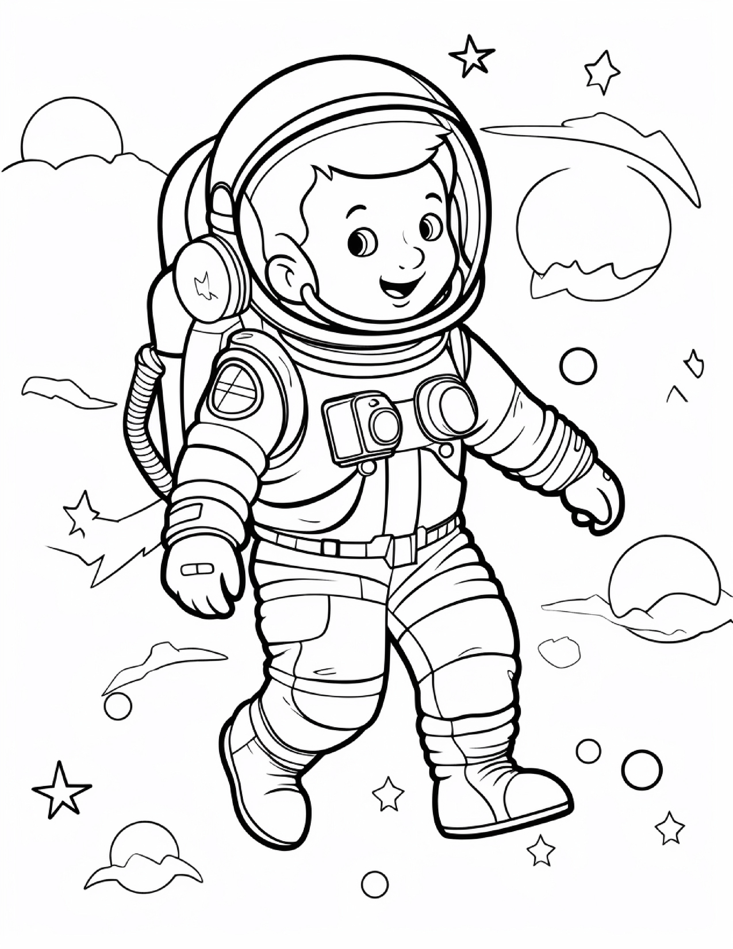 Astronautas para colorir – Viagem espacial para imprimir grátis