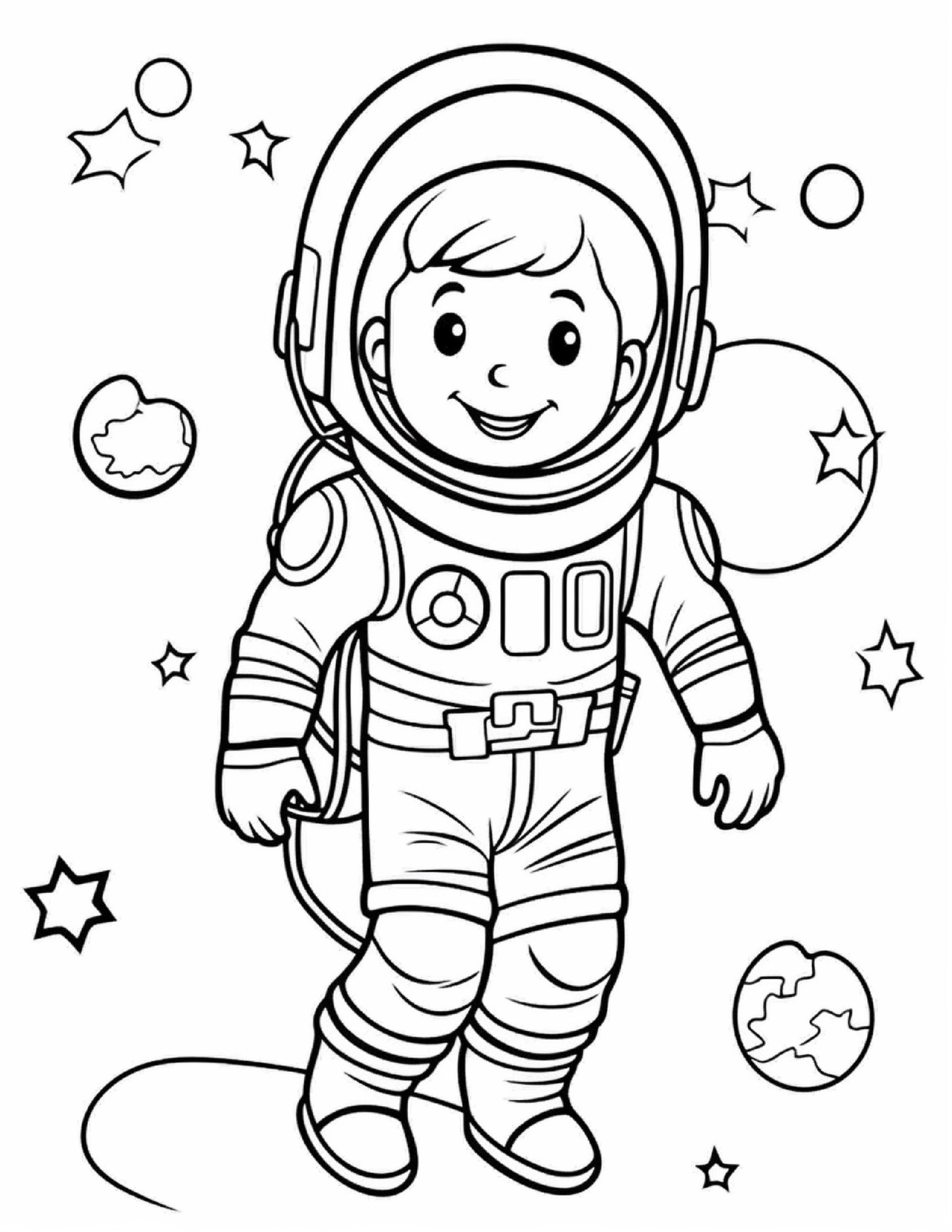 Astronautas para colorir – Viagem espacial para imprimir grátis