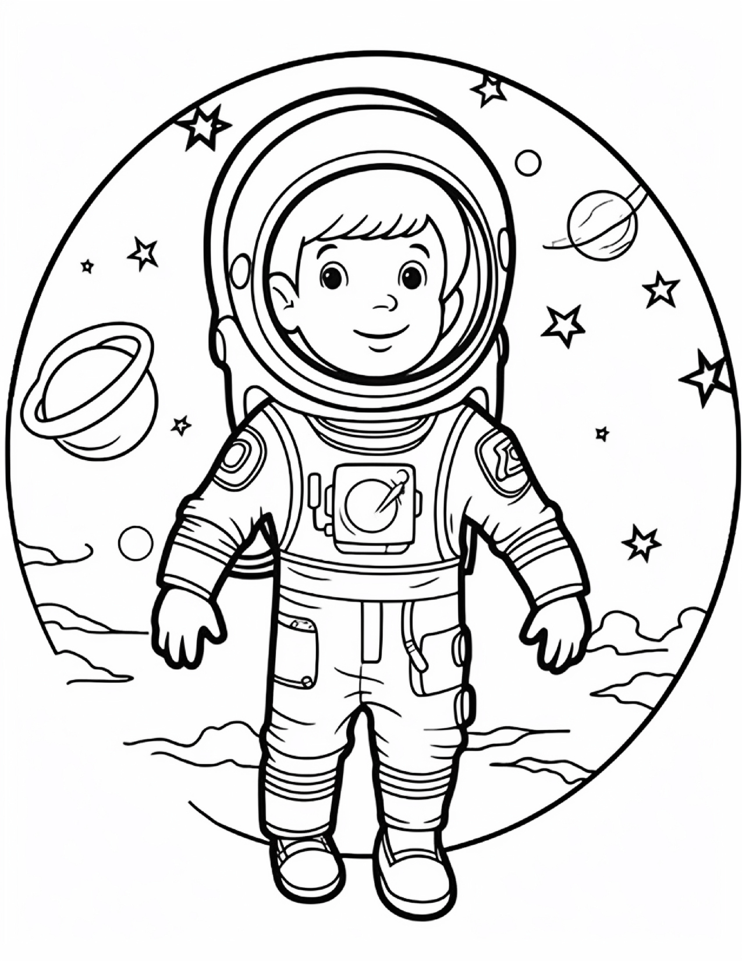 Astronautas para colorir – Viagem espacial para imprimir grátis