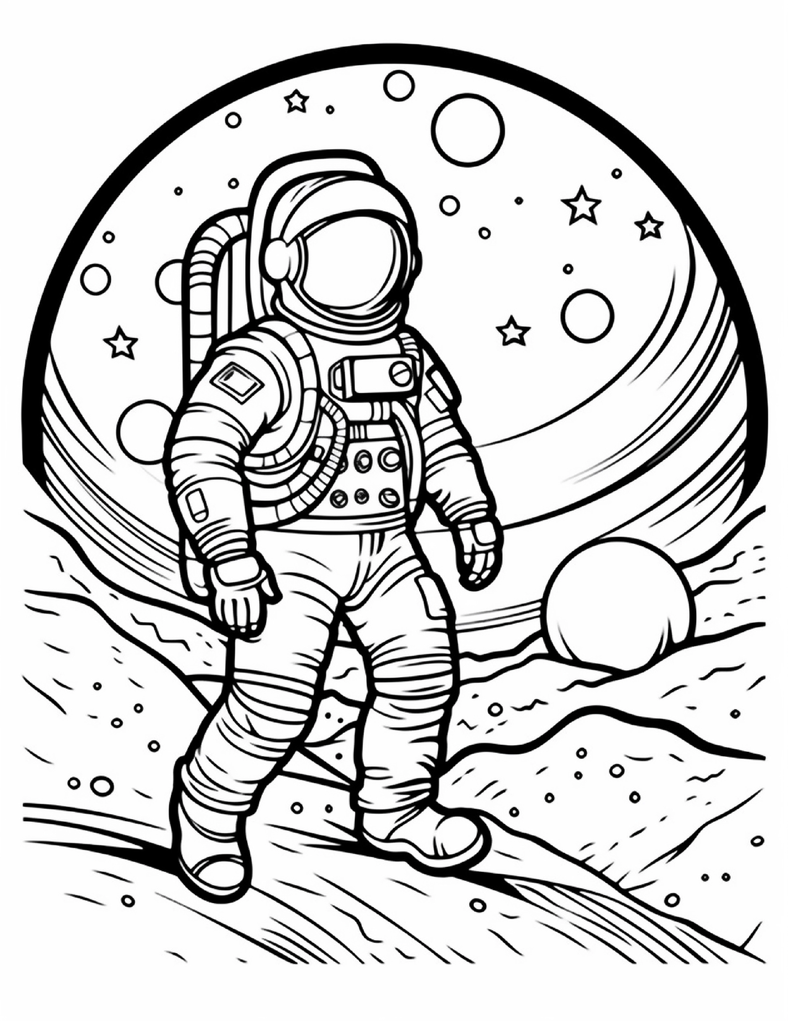 Astronautas para colorir – Viagem espacial para imprimir grátis