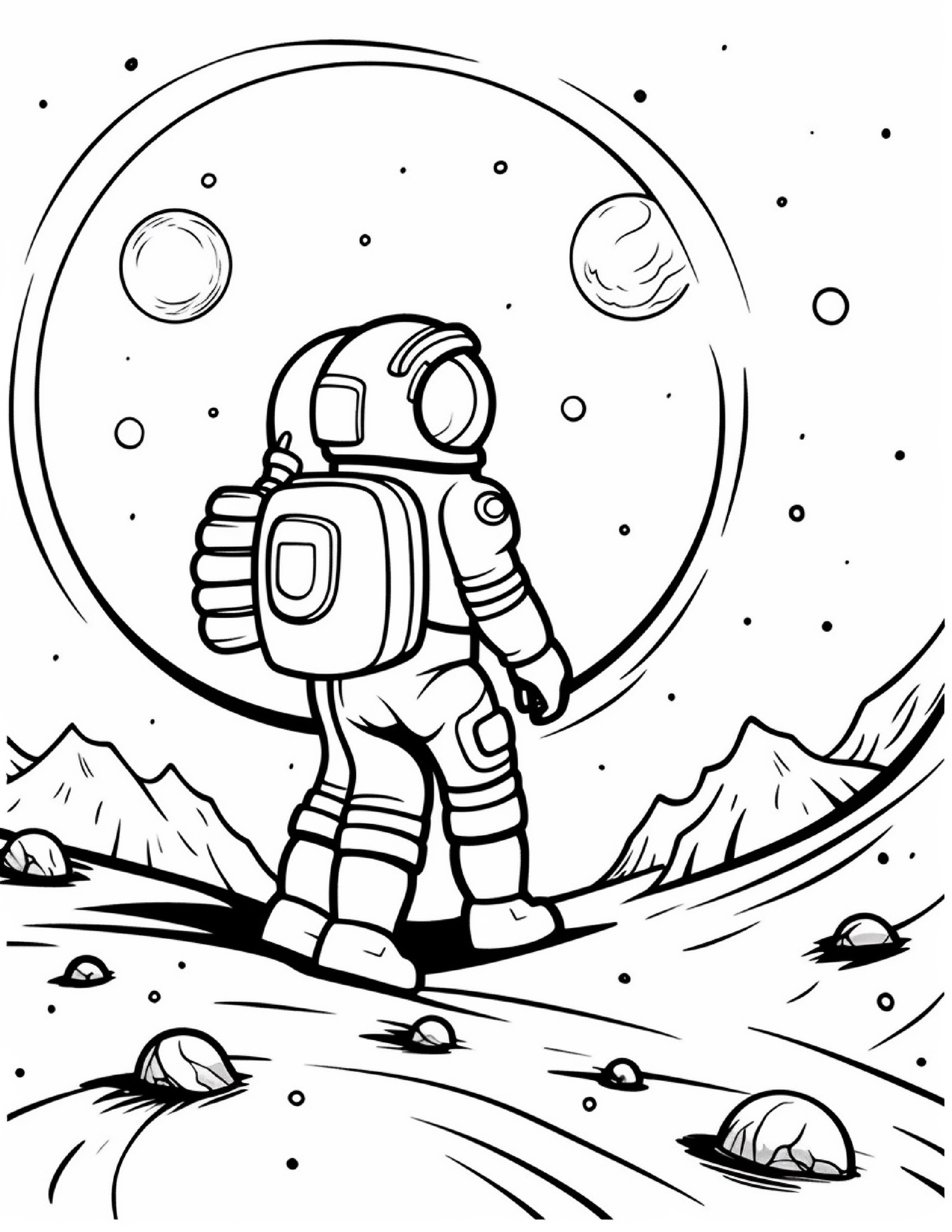 Astronautas para colorir – Viagem espacial para imprimir grátis