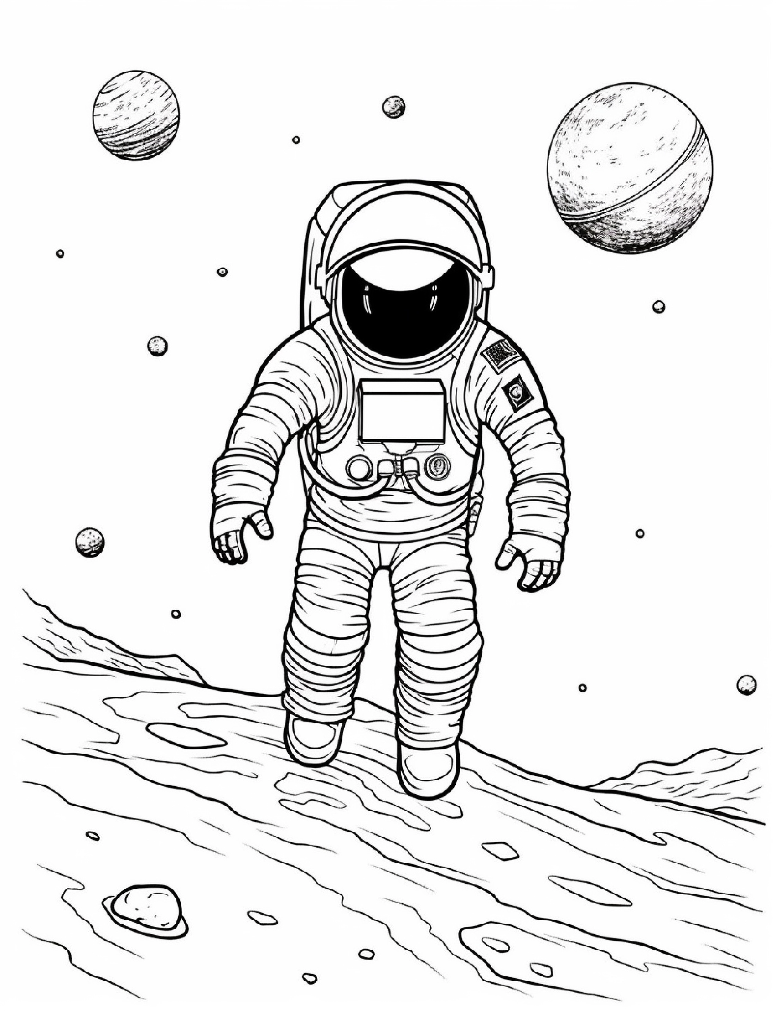 Astronautas para colorir – Viagem espacial para imprimir grátis
