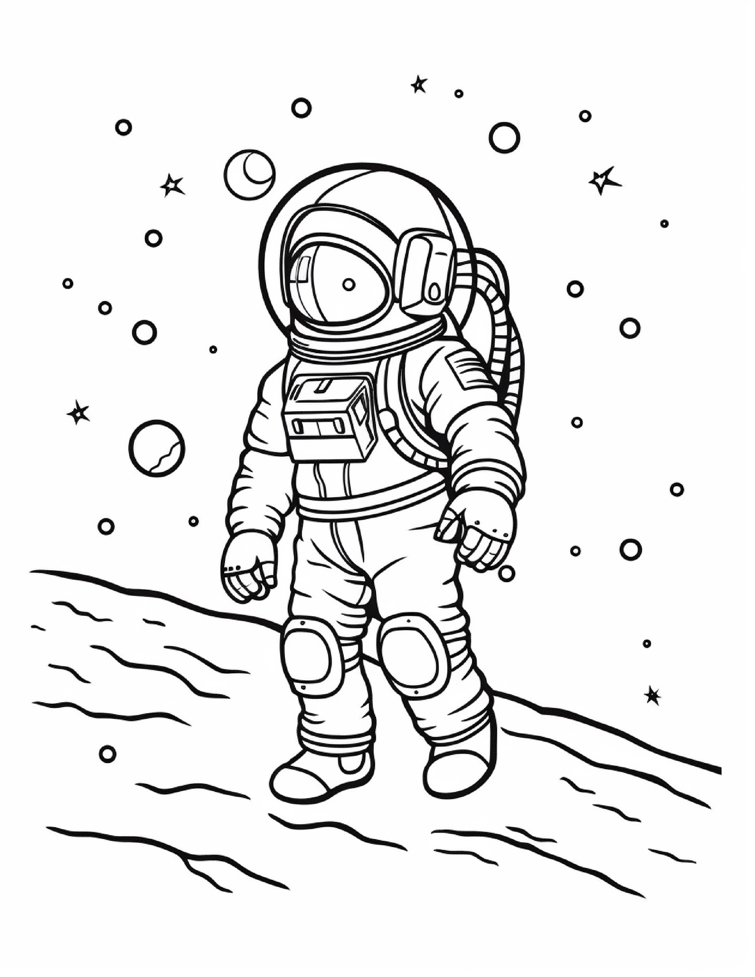 Astronautas para colorir – Viagem espacial para imprimir grátis