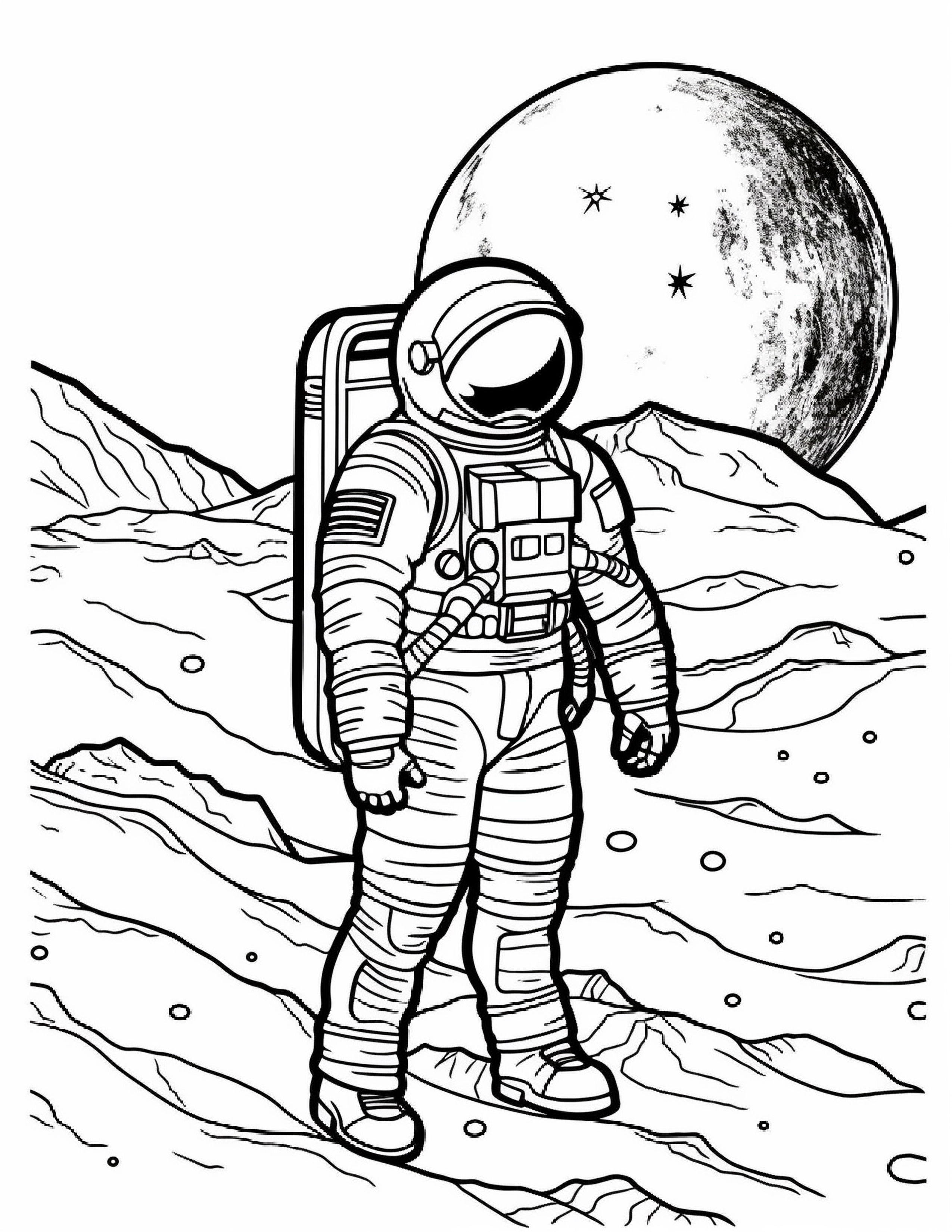 Astronautas para colorir – Viagem espacial para imprimir grátis