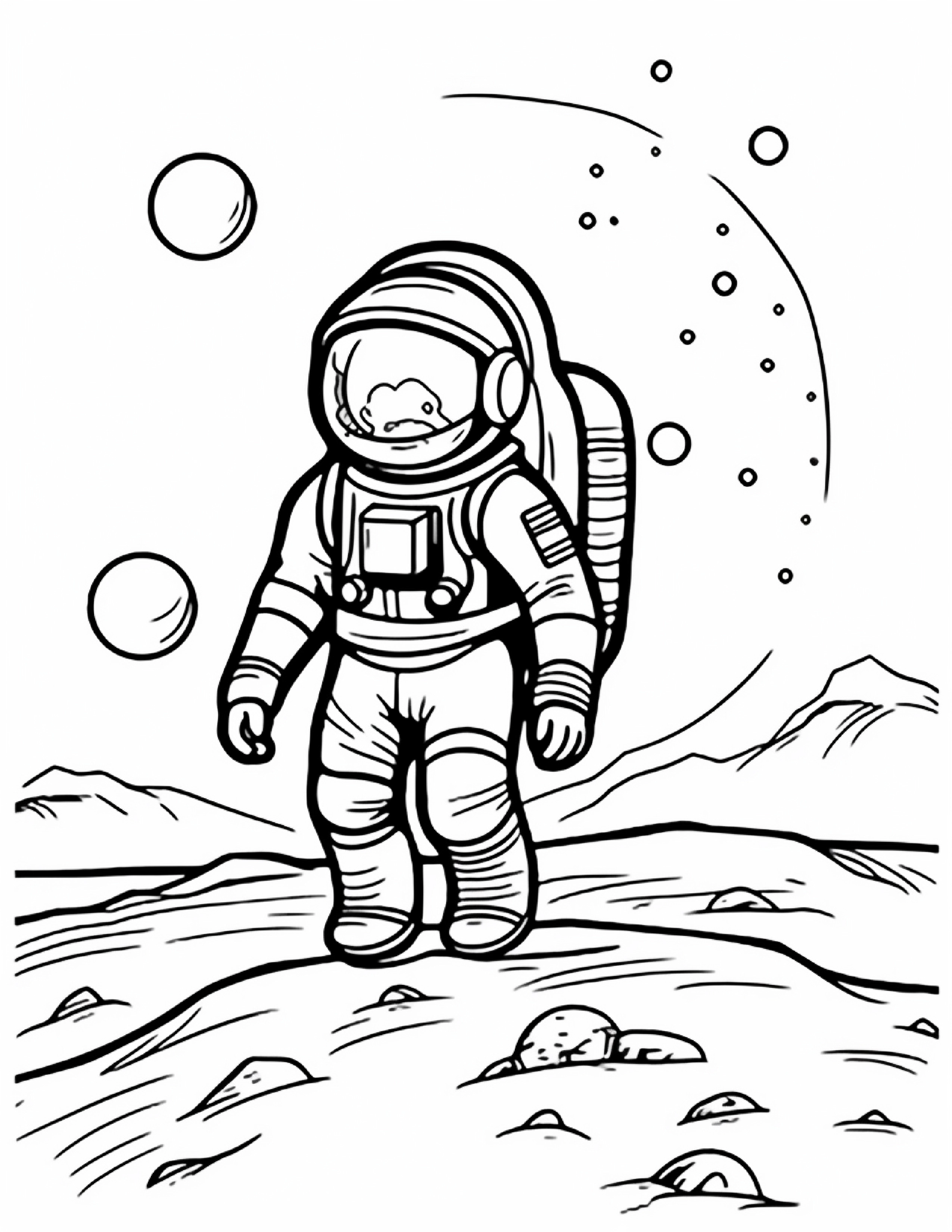 Astronautas para colorir – Viagem espacial para imprimir grátis