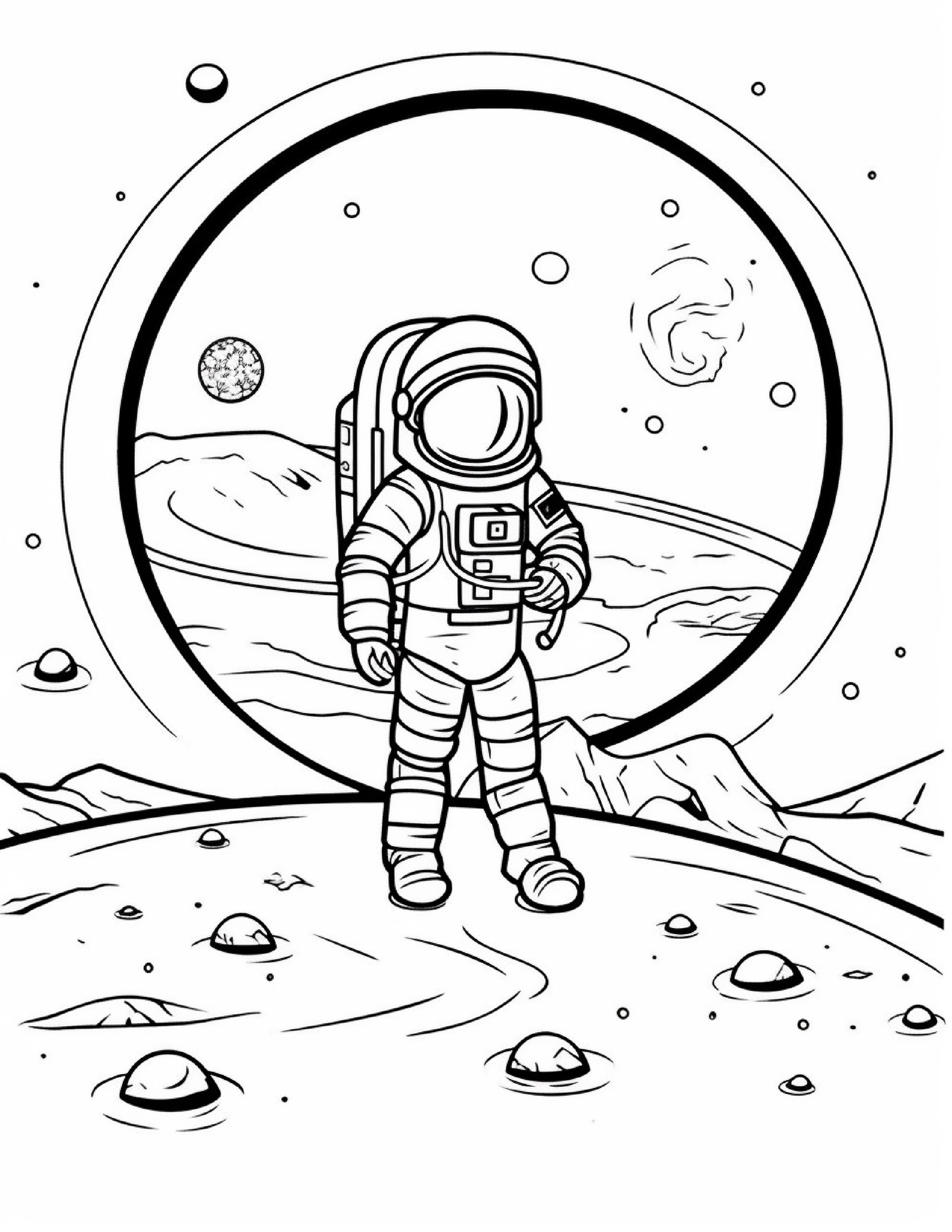Astronautas para colorir – Viagem espacial para imprimir grátis