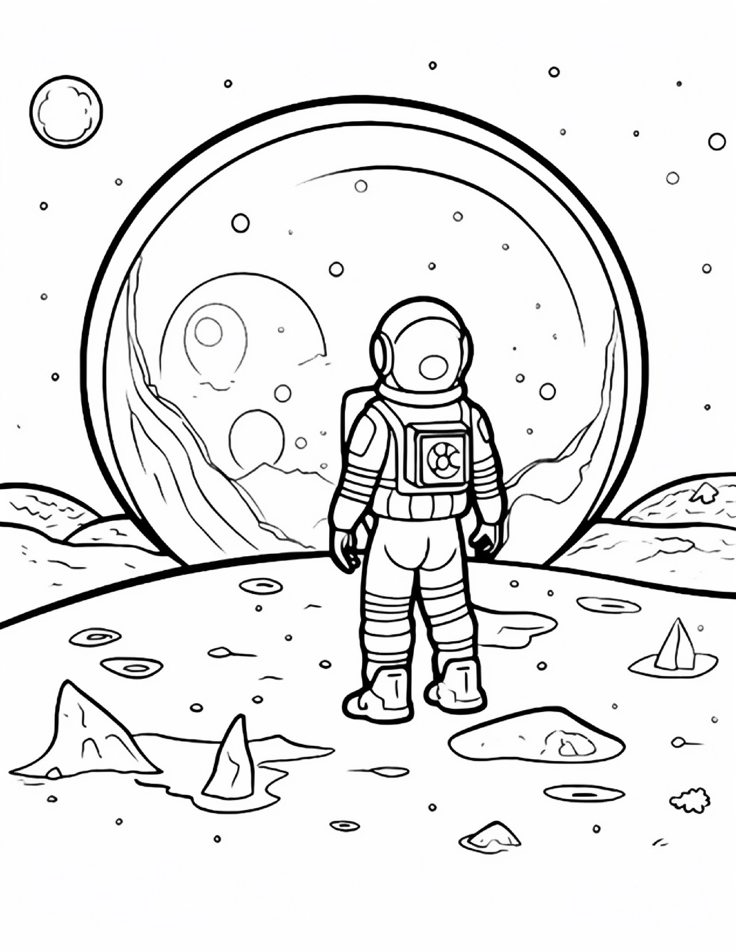 Astronautas para colorir – Viagem espacial para imprimir grátis