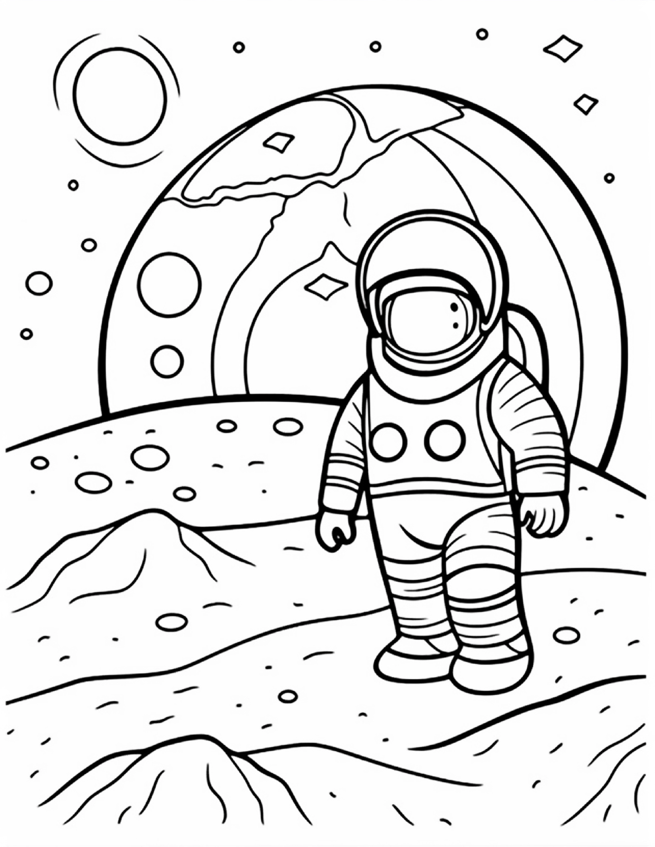 Astronautas para colorir – Viagem espacial para imprimir grátis