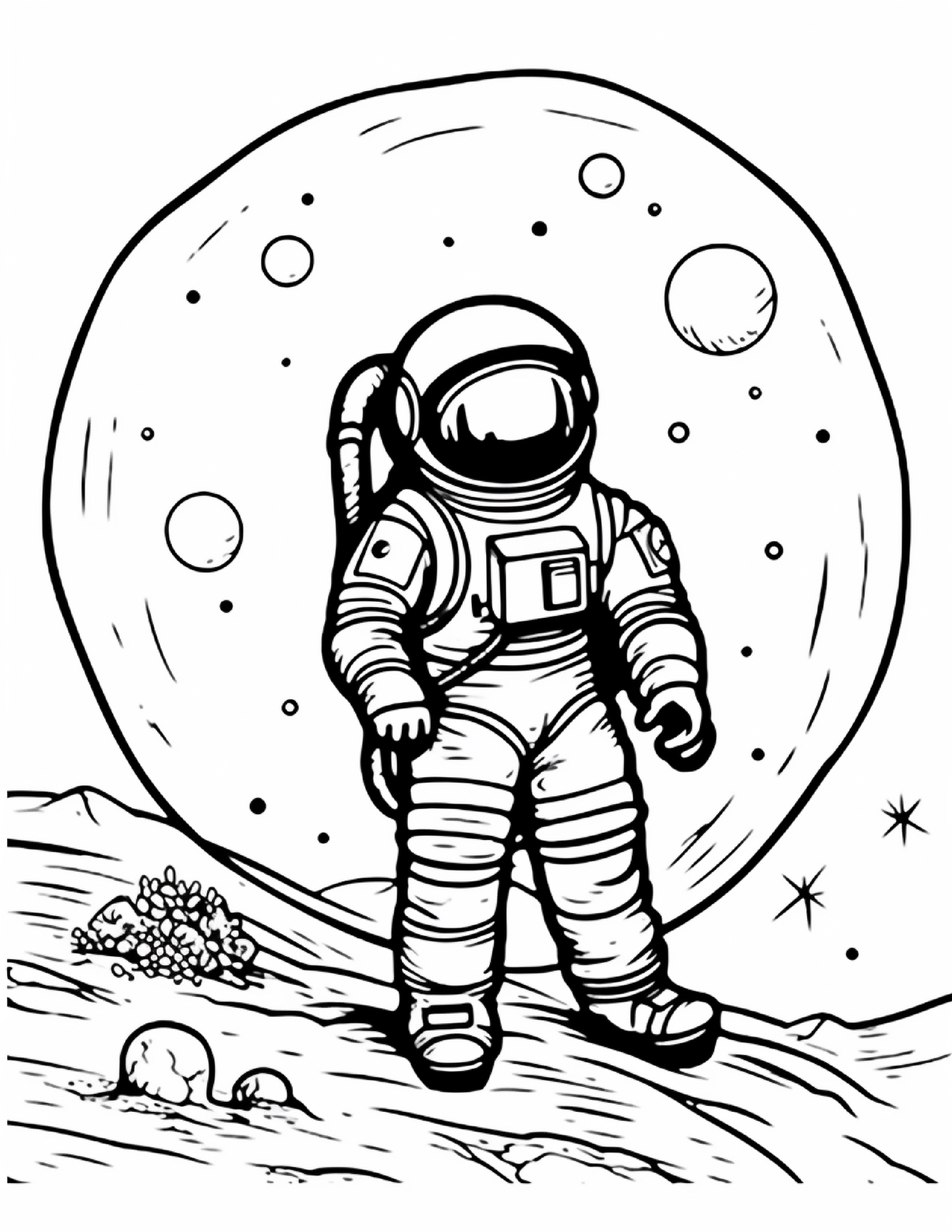 Astronautas para colorir – Viagem espacial para imprimir grátis