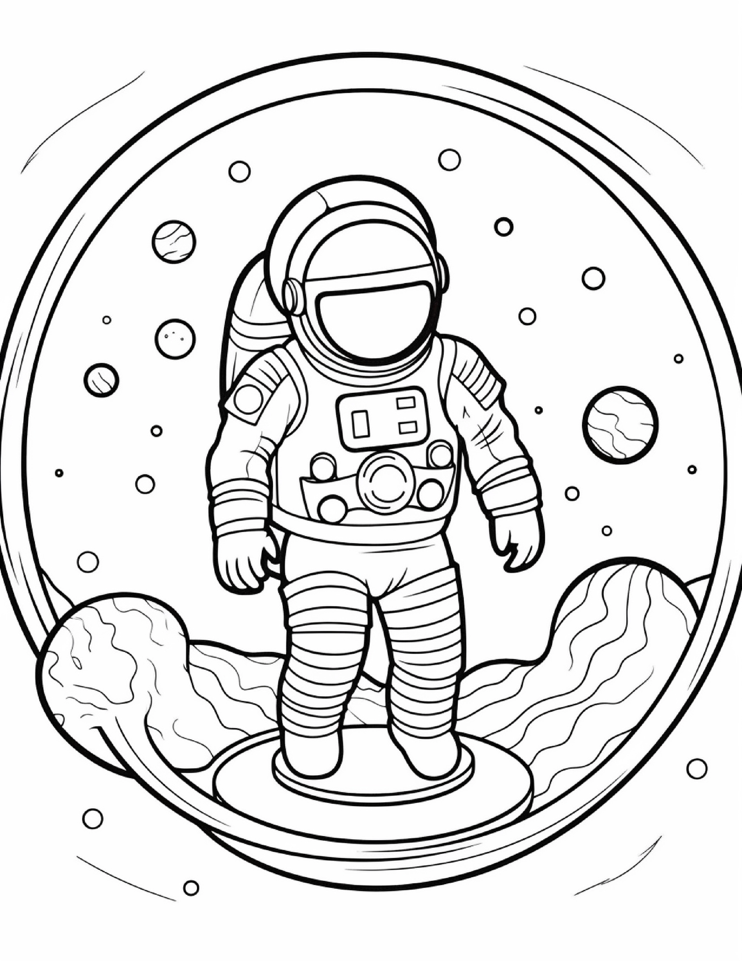 Astronautas para colorir – Viagem espacial para imprimir grátis