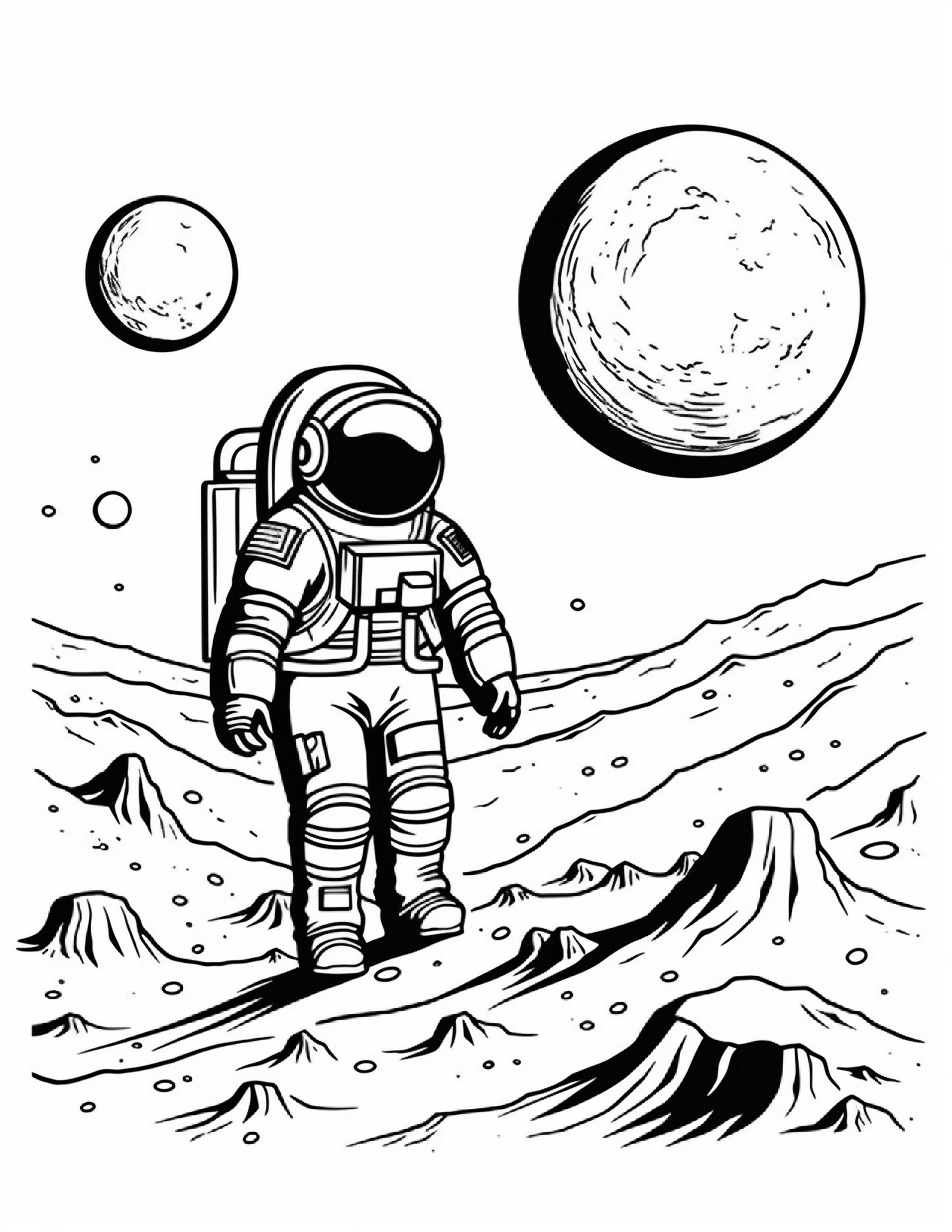 Astronautas para colorir – Viagem espacial para imprimir grátis