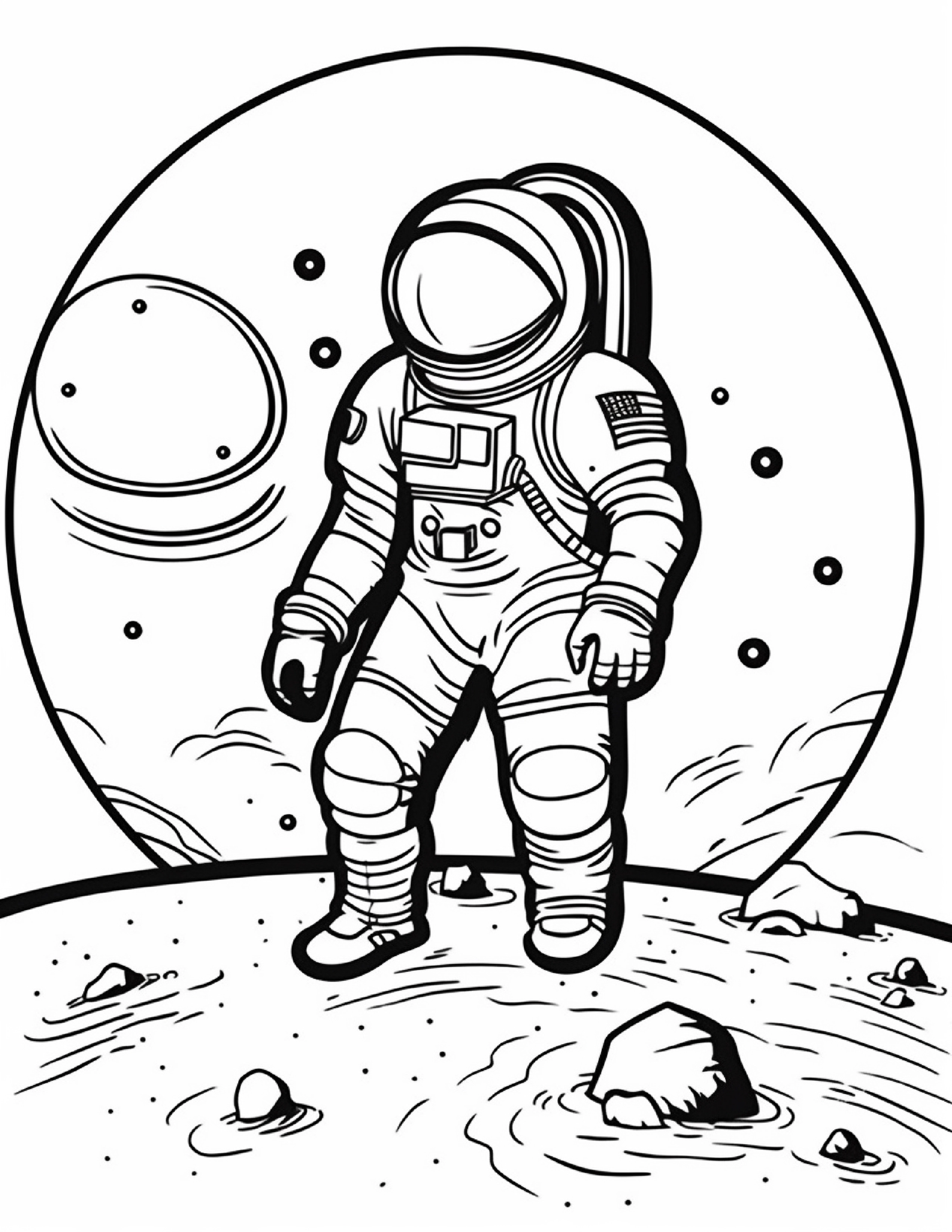 Astronautas para colorir – Viagem espacial para imprimir grátis