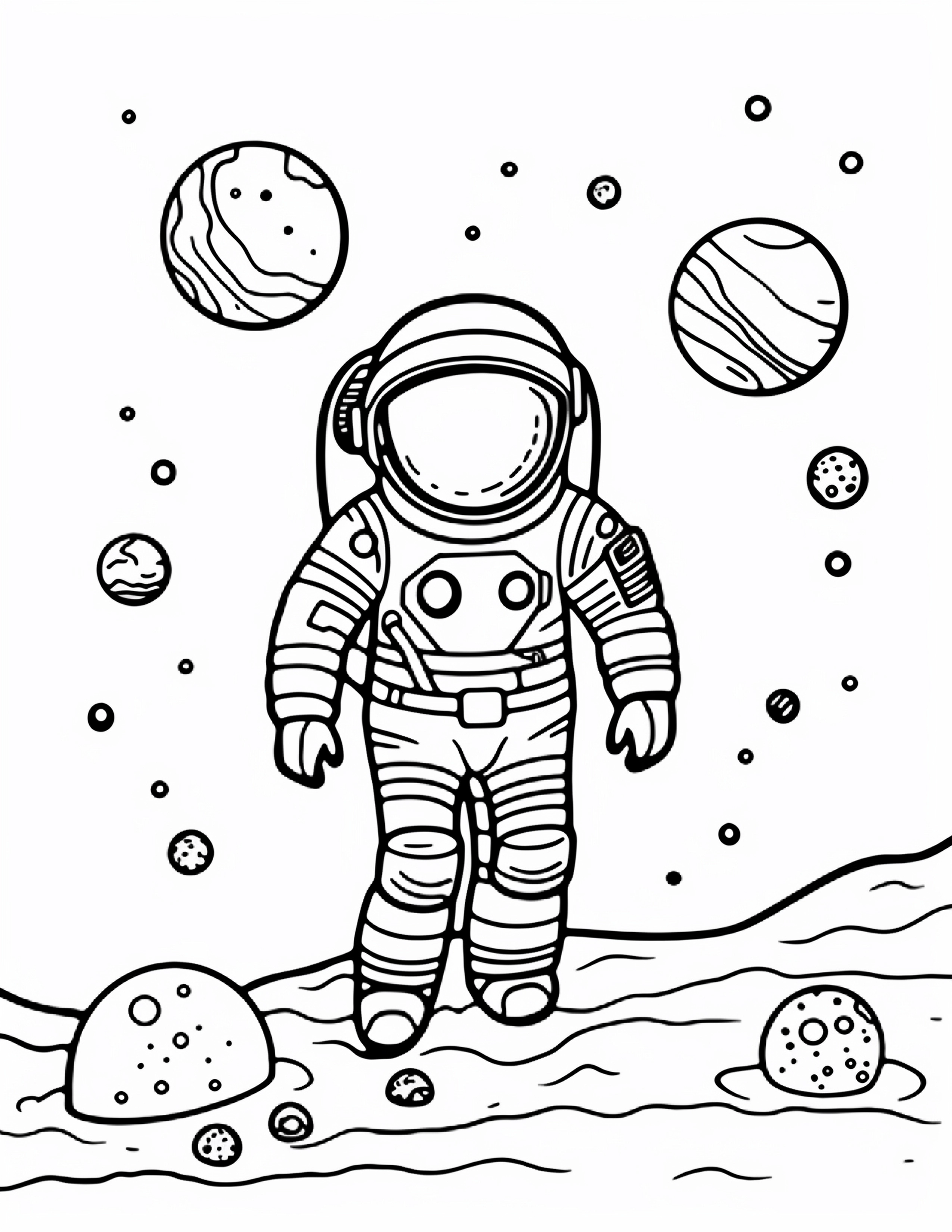 Astronautas para colorir – Viagem espacial para imprimir grátis