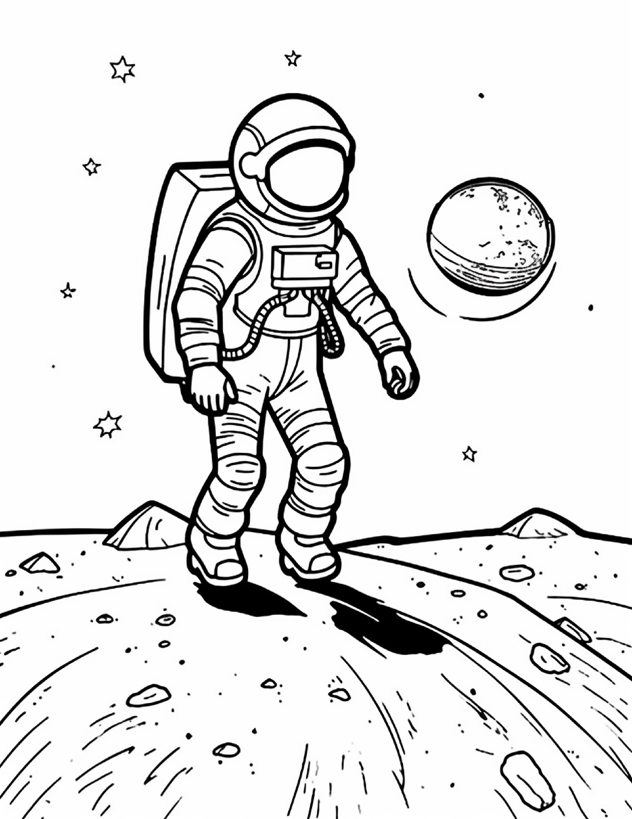 Astronautas para colorir – Viagem espacial para imprimir grátis