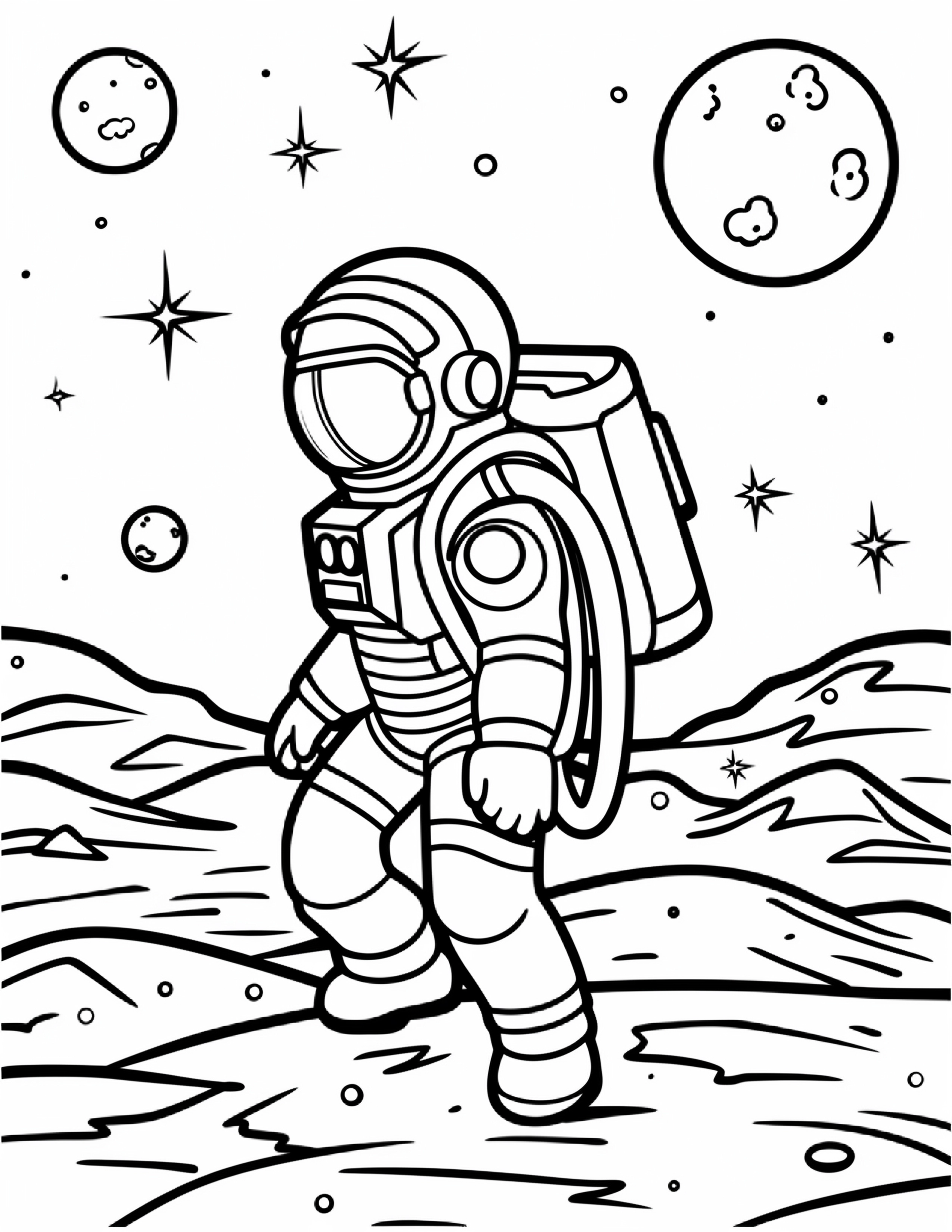 Astronautas para colorir – Viagem espacial para imprimir grátis