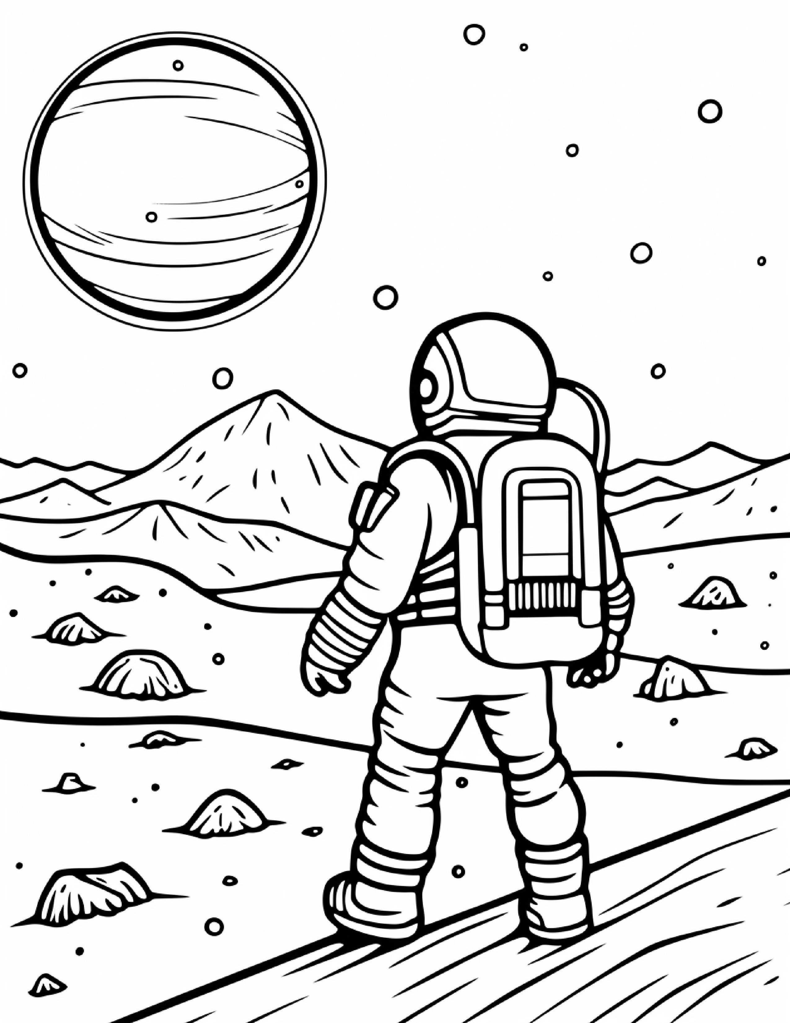 Astronautas para colorir – Viagem espacial para imprimir grátis