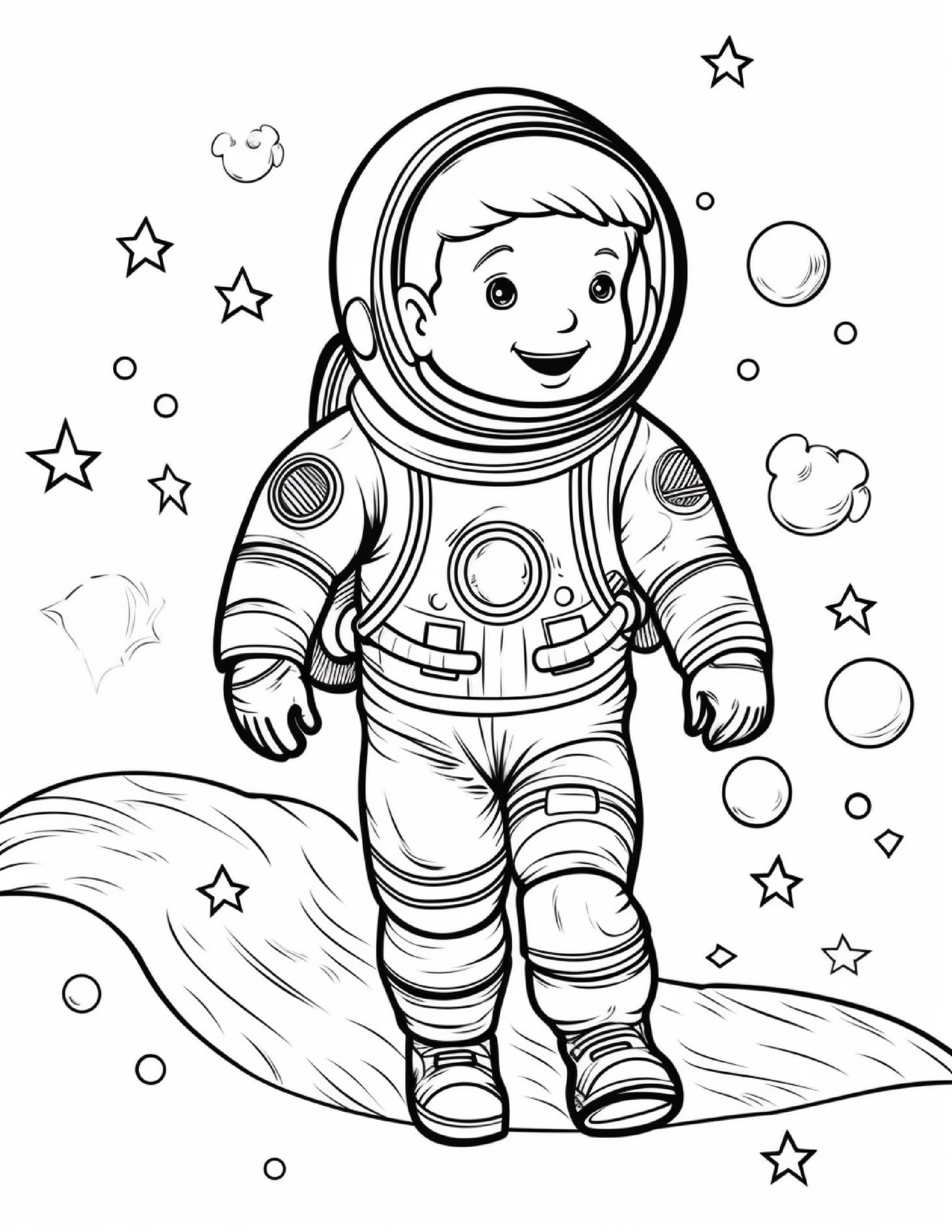 Astronautas para colorir – Viagem espacial para imprimir grátis
