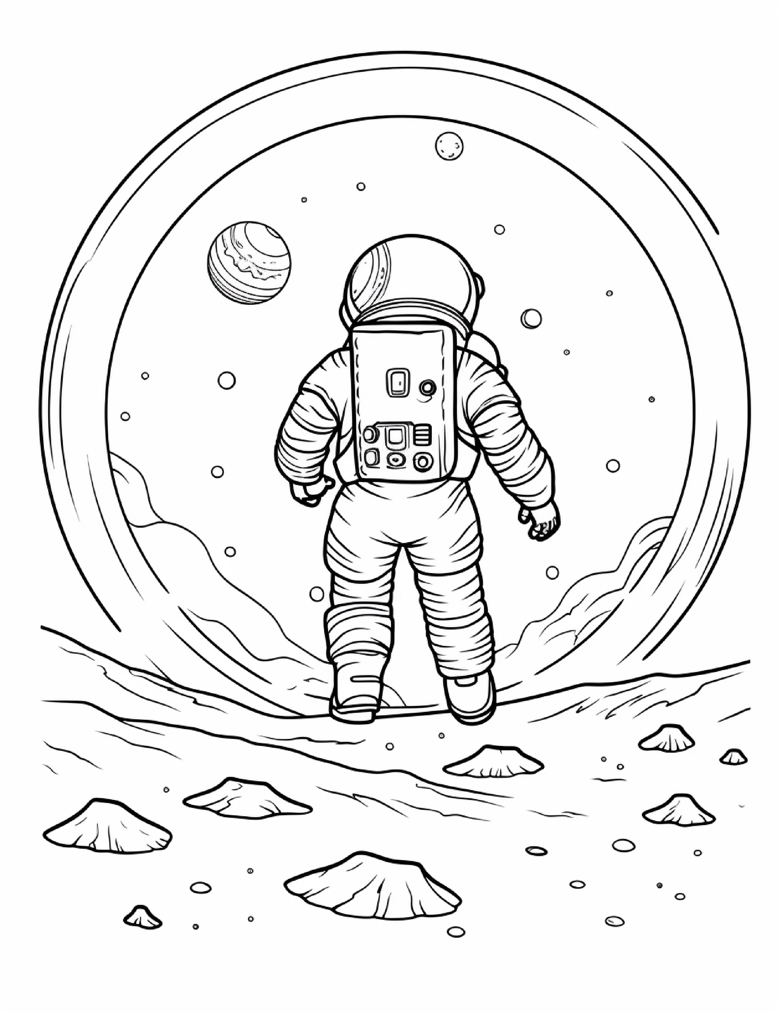 Astronautas para colorir – Viagem espacial para imprimir grátis