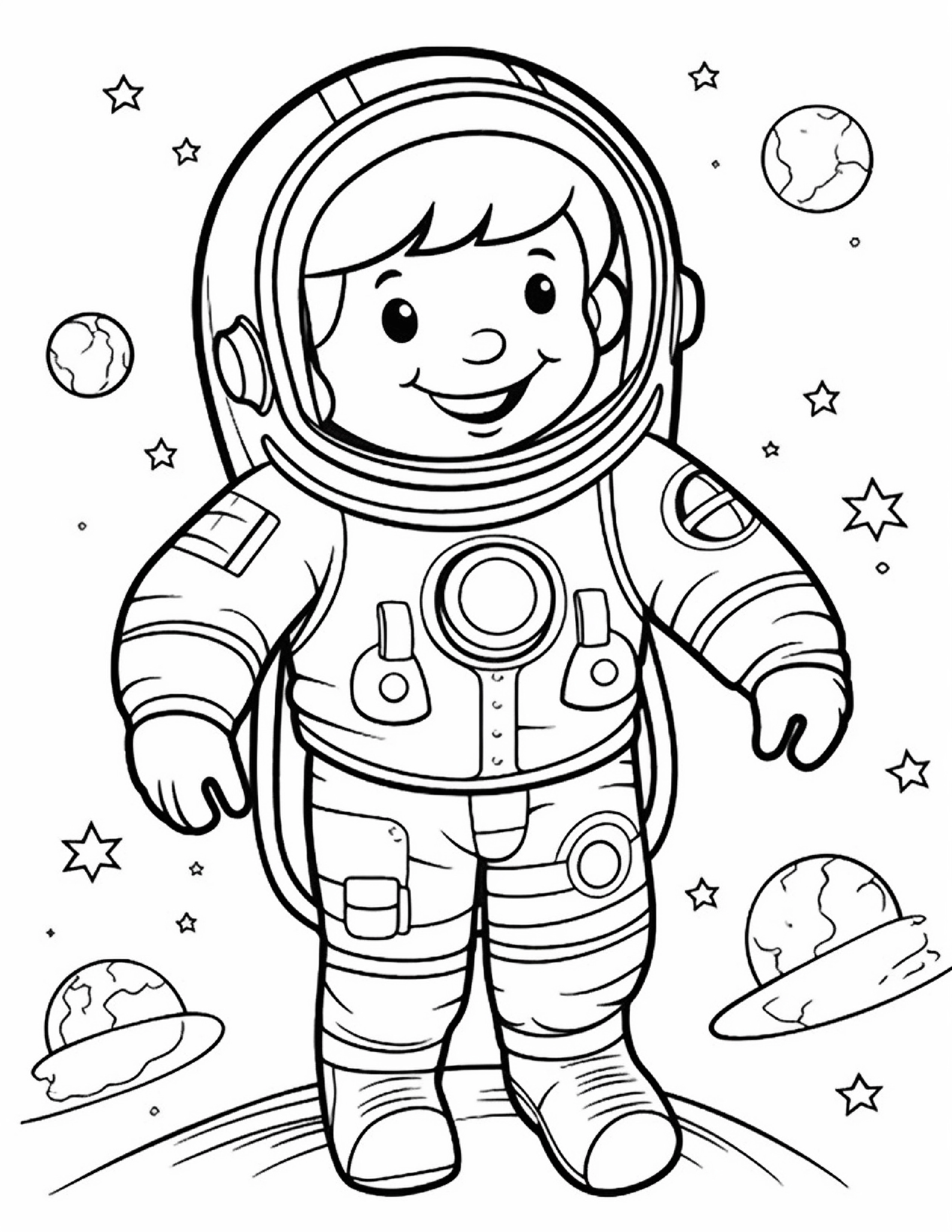 Astronautas para colorir – Viagem espacial para imprimir grátis