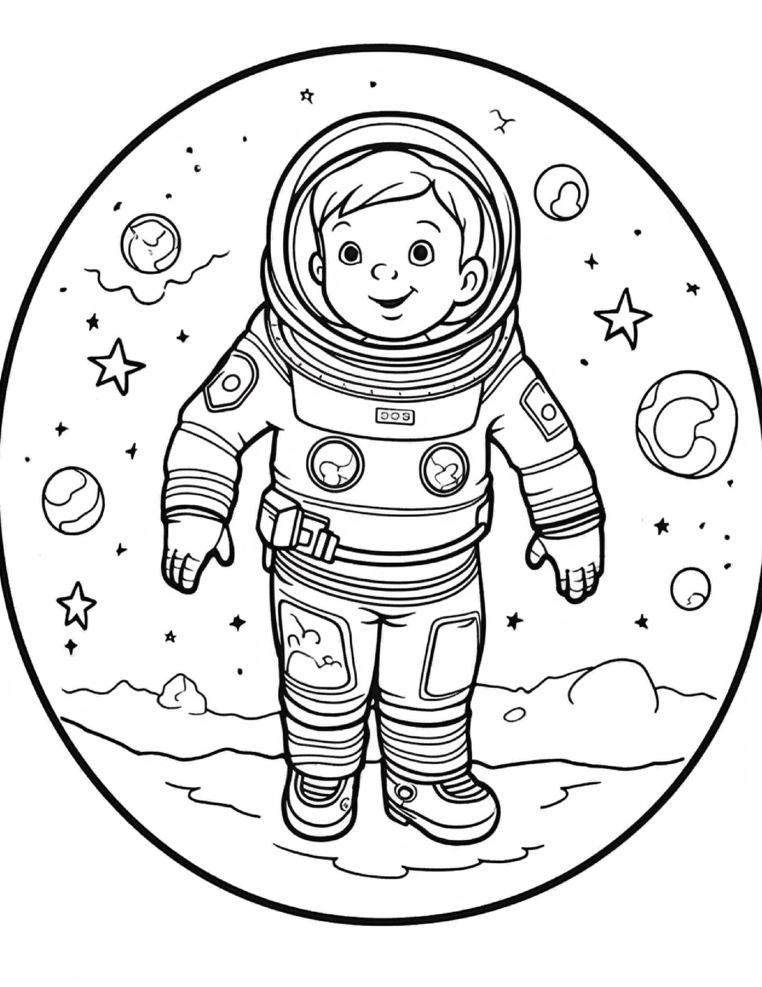 Astronautas para colorir – Viagem espacial para imprimir grátis
