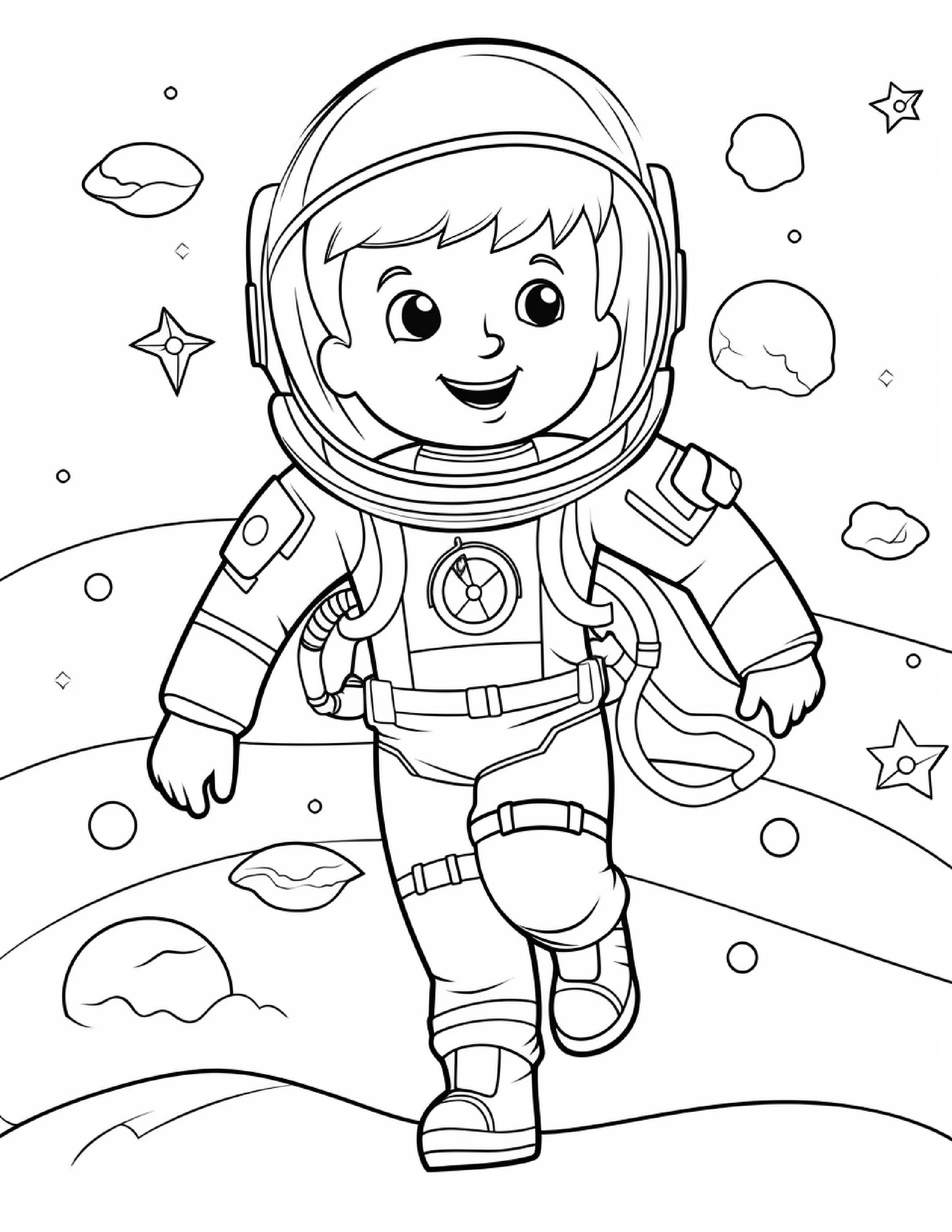 Astronautas para colorir – Viagem espacial para imprimir grátis
