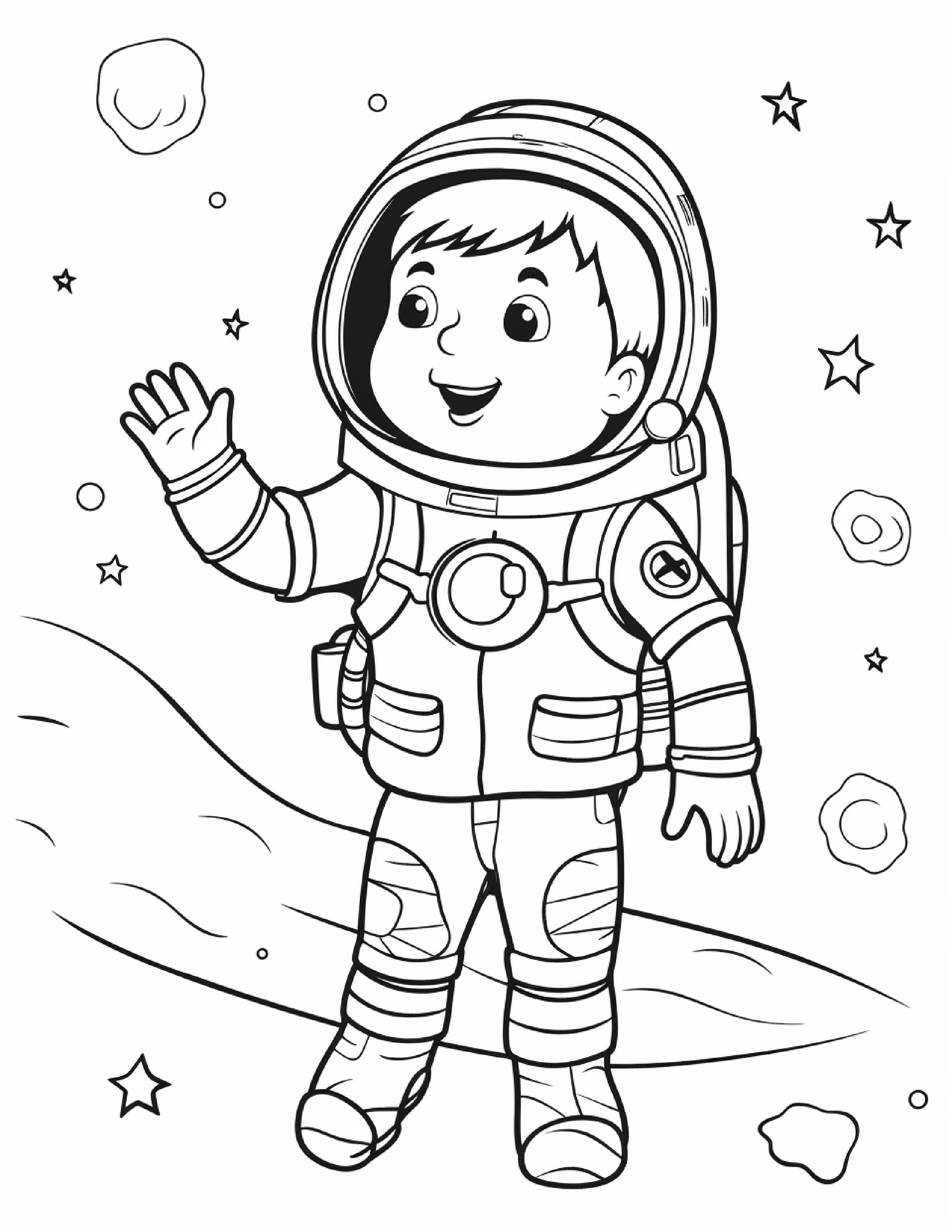Astronautas para colorir – Viagem espacial para imprimir grátis