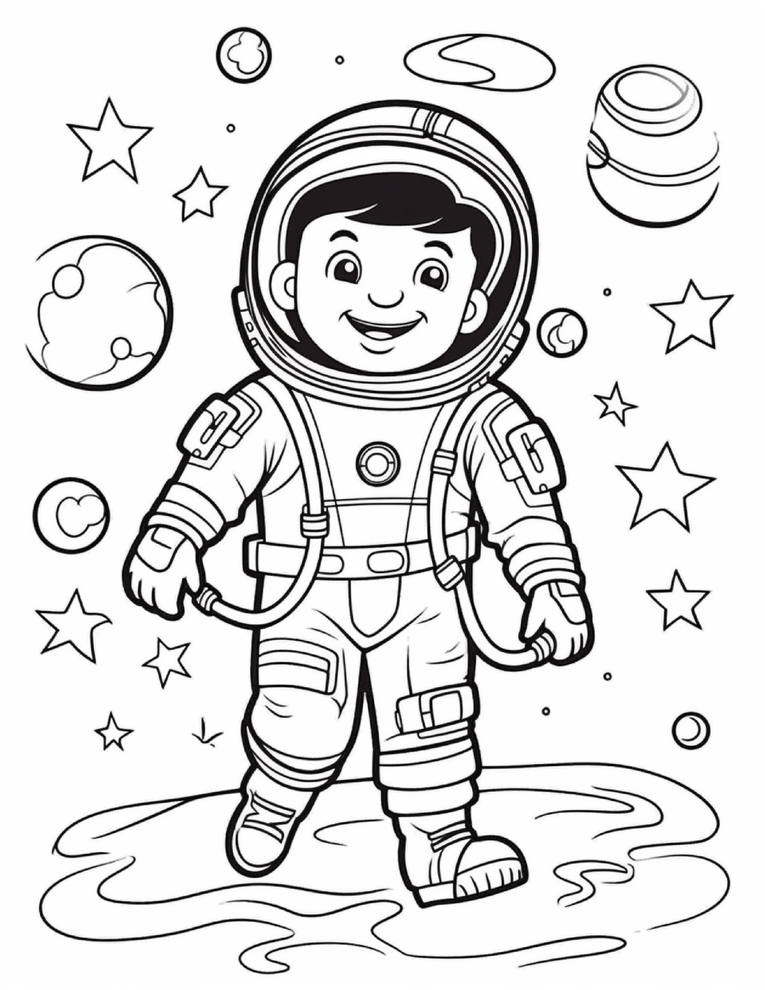 Astronautas para colorir – Viagem espacial para imprimir grátis