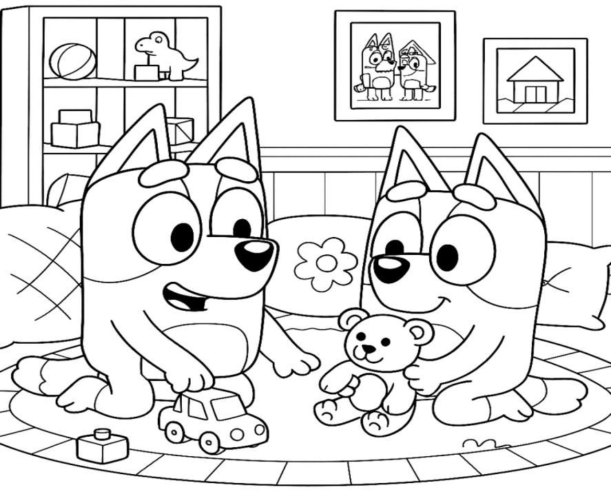 Bluey e Bingo para colorir – imprimir grátis