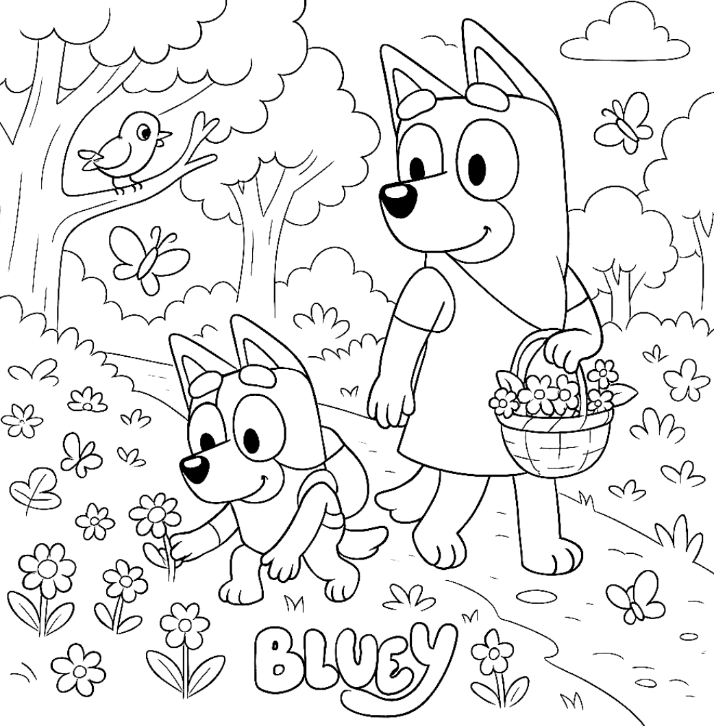 Bluey e Bingo para colorir – imprimir grátis