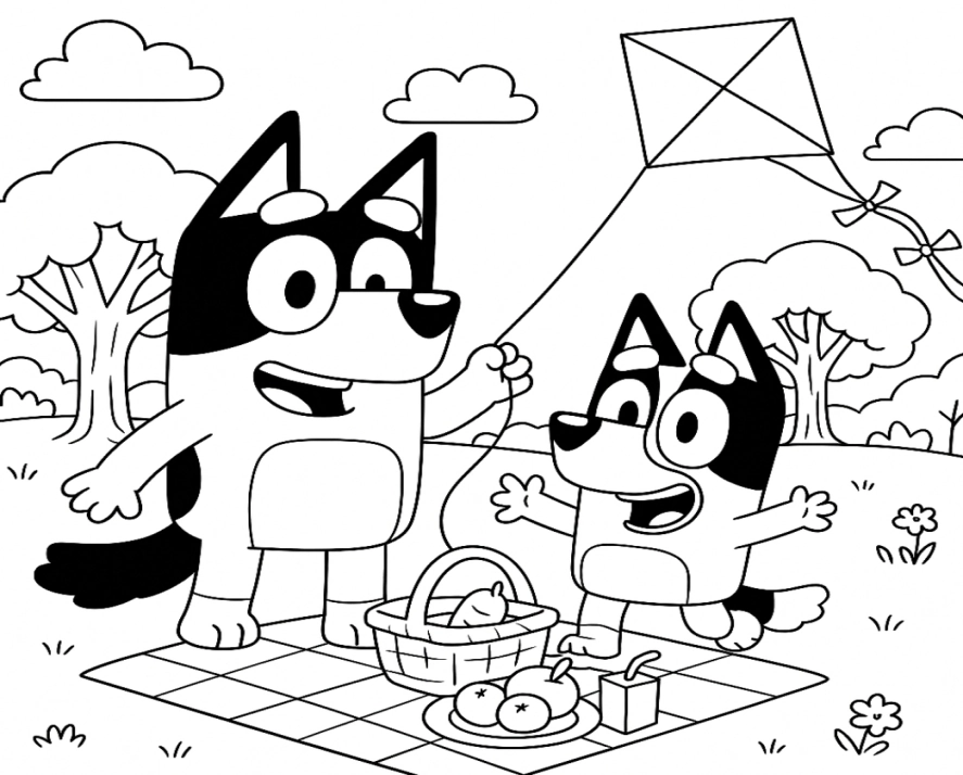 Bluey e Bingo para colorir – imprimir grátis