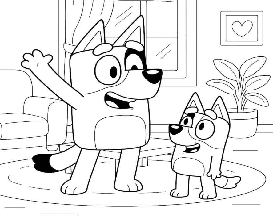 Bluey e Bingo para colorir – imprimir grátis