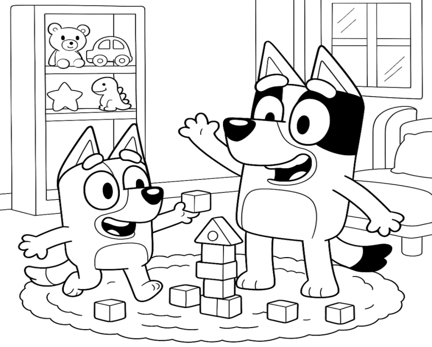 Bluey e Bingo para colorir – imprimir grátis