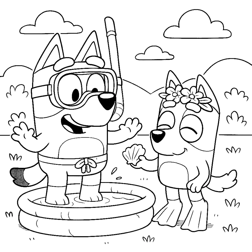 Bluey e Bingo para colorir – imprimir grátis