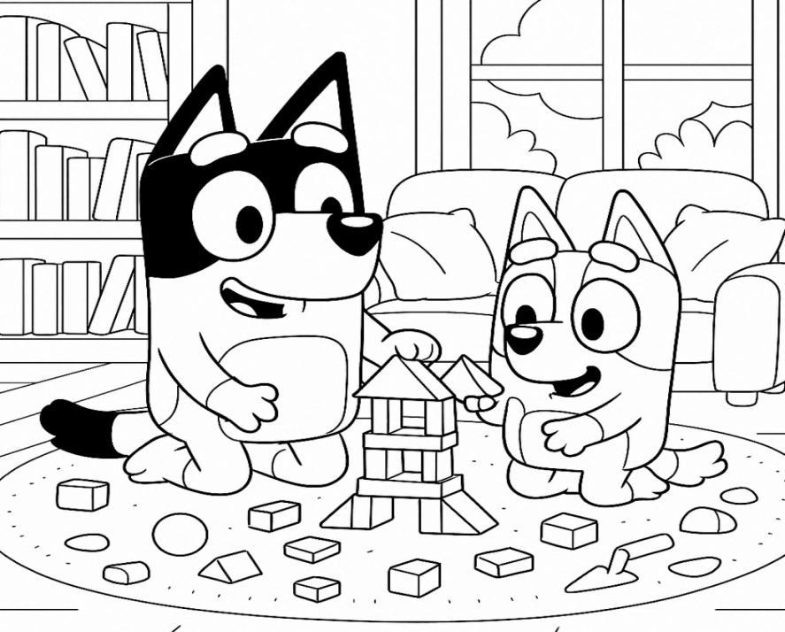 Bluey e Bingo para colorir – imprimir grátis