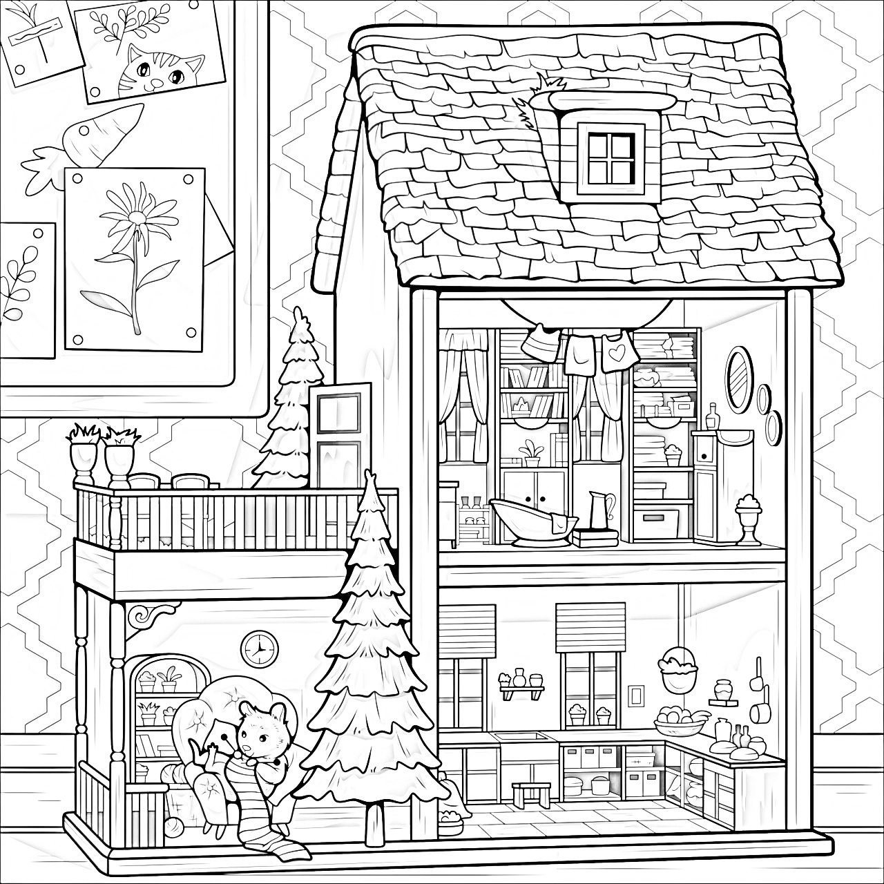 Casinha de boneca para colorir – Desenhos para imprimir grátis