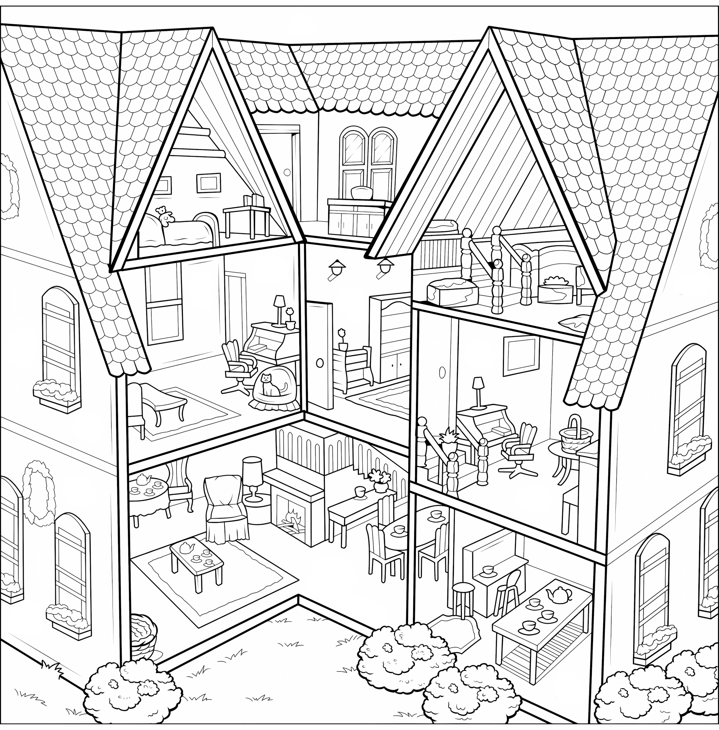 Casinha de boneca para colorir – Desenhos para imprimir grátis