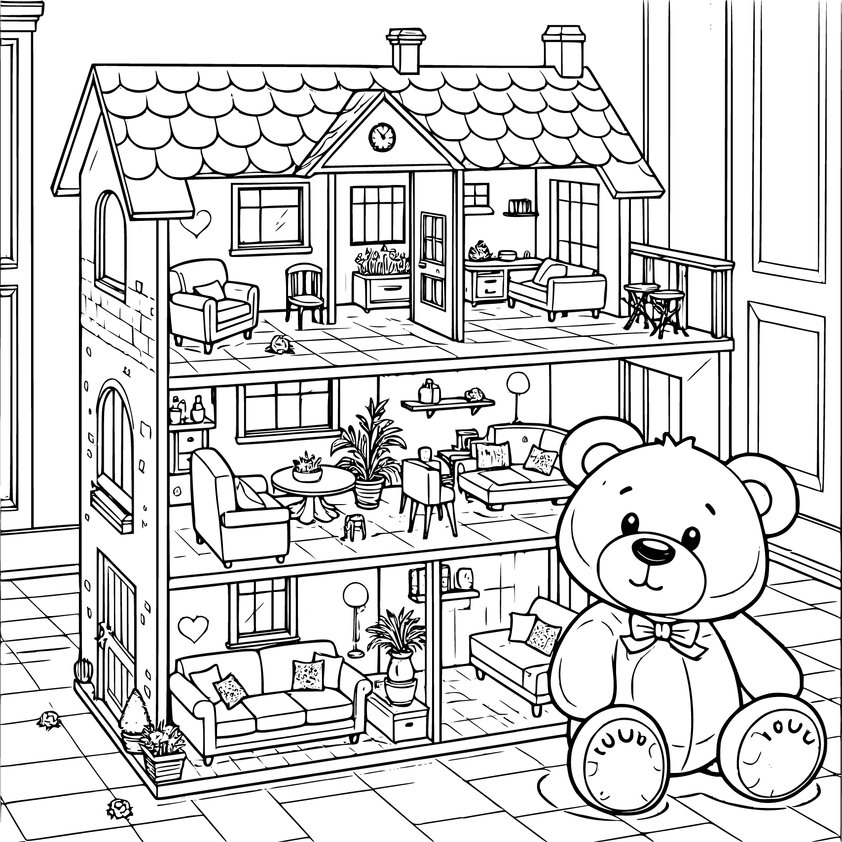 Casinha de boneca para colorir – Desenhos para imprimir grátis