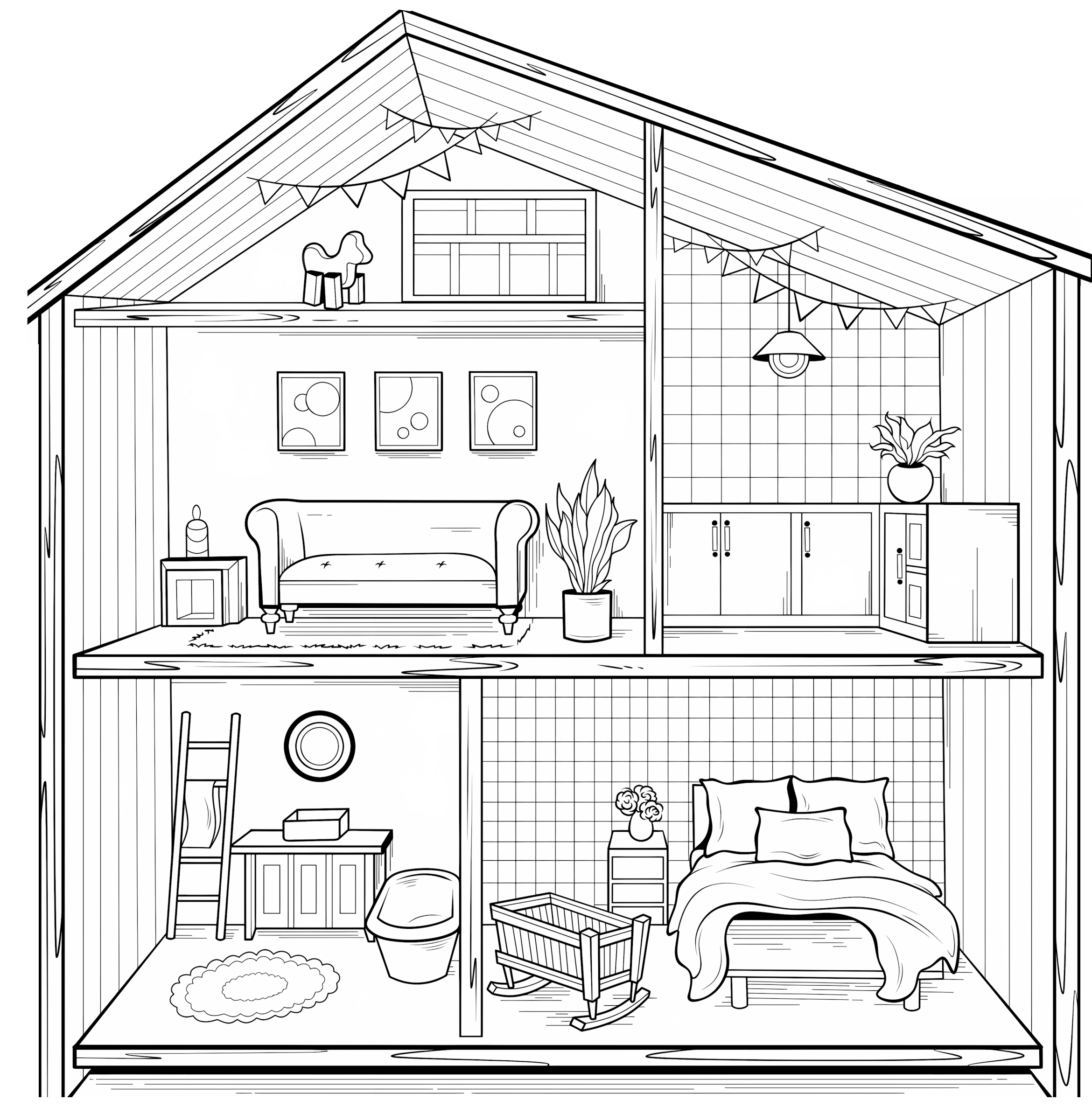 Casinha de boneca para colorir – Desenhos para imprimir grátis